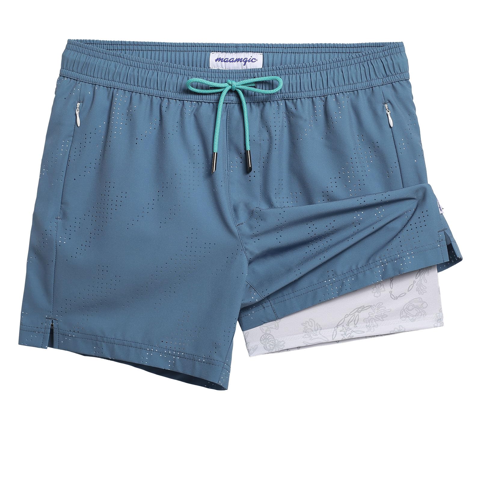 **Maamgic Men's Swim Trunks with Compression Liner - 5 Inch Inseam Quick Dry Board Shorts, Zipper Pockets for Swimming, Surfing & Beach Activities**
