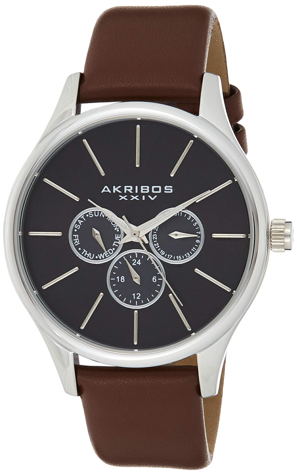 Akribos Men's Chronograph Watch with 3 Sub-Dials & Genuine Leather Strap - AK870 - Perfect for Business, Casual & Formal Occasions