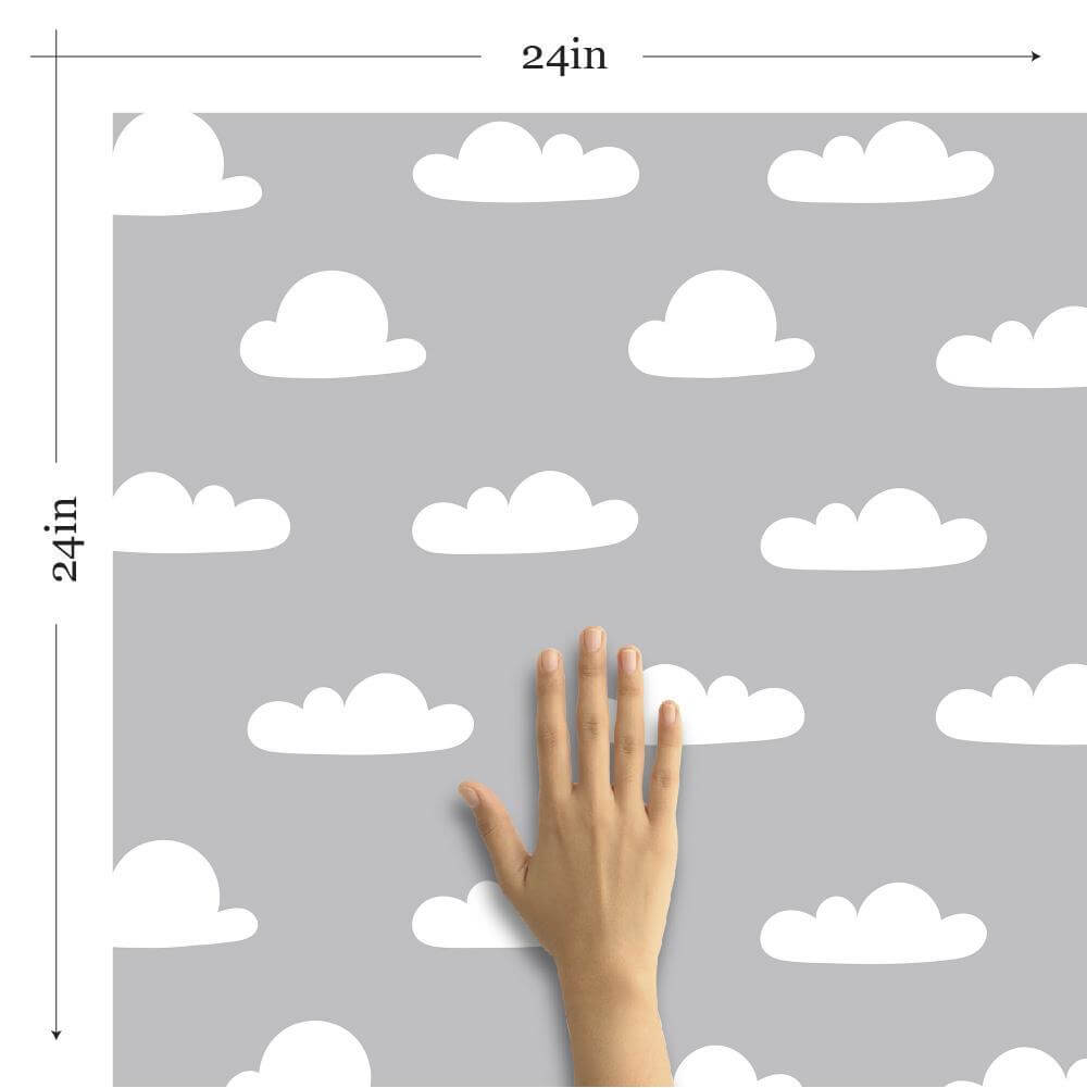 White and Silver Clouds Baby Peel & Stick Removable Wallpaper - Self-Adhesive Nursery Decor for Girls & Boys Rooms - Easy to Install & Remove