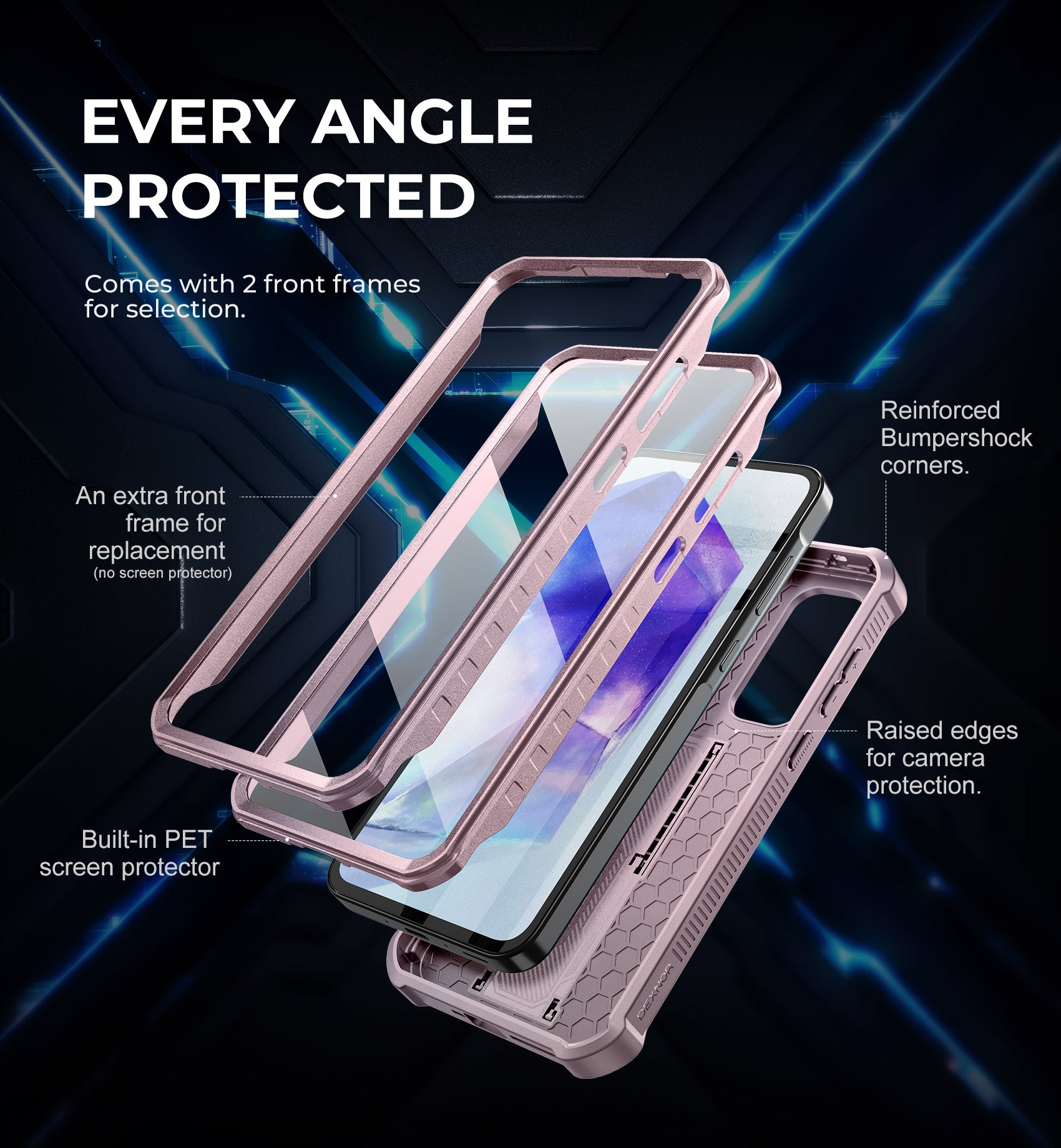 Dexnor Heavy Duty Shockproof Rugged Case for Samsung Galaxy A35 5G with Screen Protector, Full Body Bumper & Kickstand - Perfect for Outdoor Activities, Work & Travel Protection