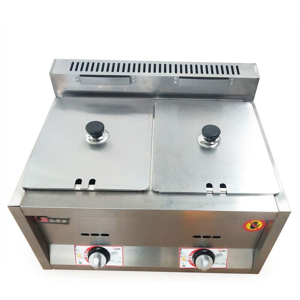 Commercial Stainless Steel Double Cylinder Gas Countertop Fryer for Restaurants, Snack Bars - Perfect for Frying Chicken, Fish, and French Fries