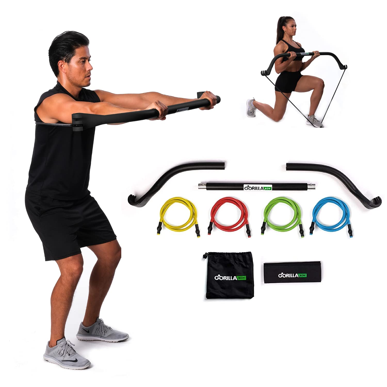 Travel Gorilla Bow Portable Home Gym - Resistance Bands & Bar System for Full Body Workout | Fitness, Weightlifting & Exercise Kit | Perfect for Home, Travel & Outdoor Training
