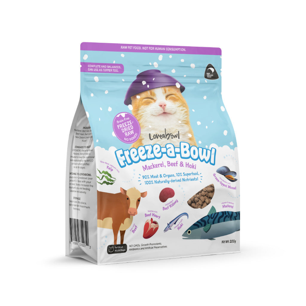 Freeze-Dried Cat Food - Loveabowl Naturally Derived Nutrient-Rich Superfood with Premium Meats, 200g | High-Protein Pure Nutrition for Adult & Senior Cats | Perfect for Travel, Training & Picky Eaters