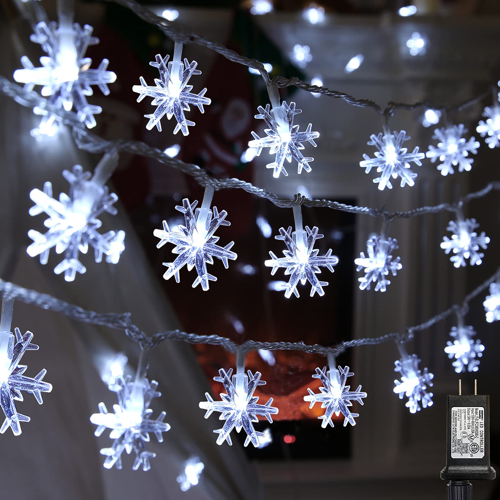 100 LED Connectable Christmas Snowflake String Lights - 49 ft Waterproof Fairy Lights with 8 Modes for Holiday Decor | Perfect for Christmas Tree, Home, Party & Outdoor Decorations (White)