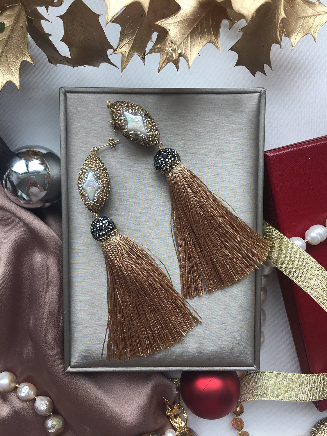 Golden Rhinestone Tassel Earrings for Women - Elegant Dangle Drop Earrings for Party, Wedding & Evening Wear (PGE024)