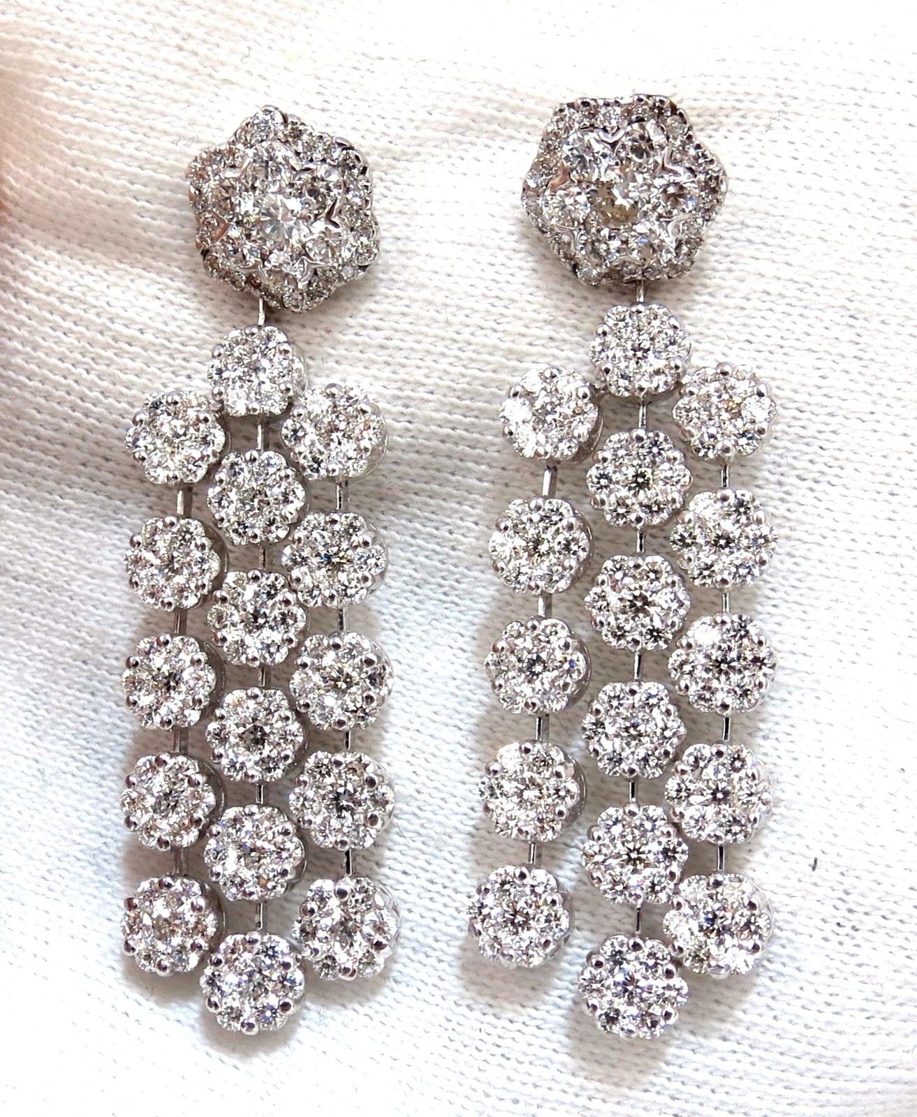 6.50ct Natural Round Diamond Tier Floating Cluster Dangle Earrings in 18kt Gold - G.VS Clarity, Elegant Wedding & Evening Party Jewelry Gift