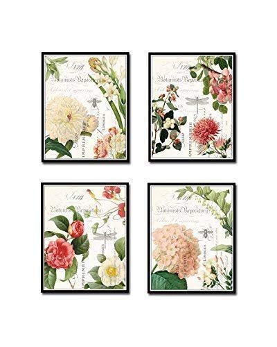 French Botanical Collage Print Set - Vintage Wall Art Decor, Unframed Botanical Prints for Spring Study, Living Room & Office Decor