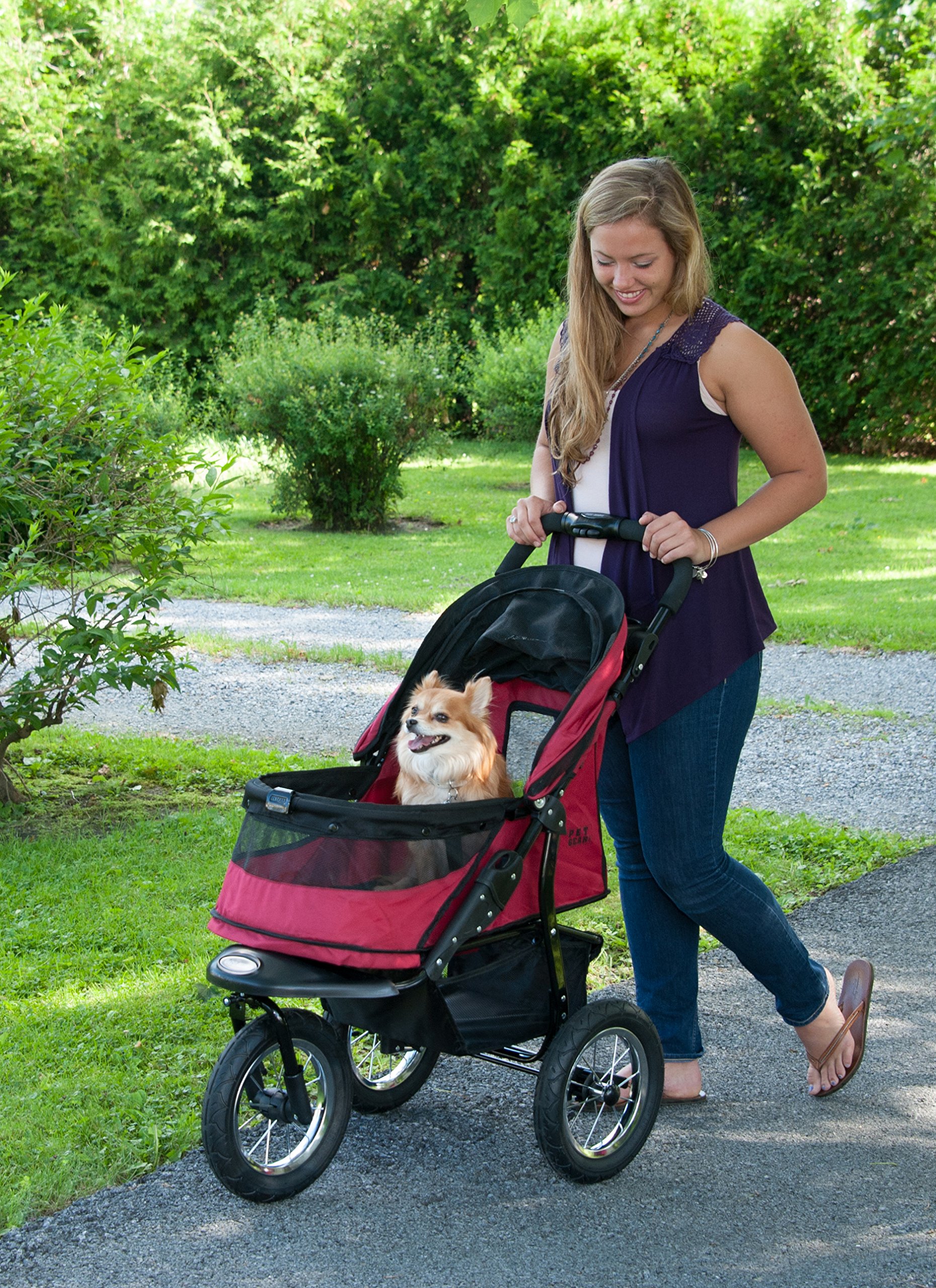 Pet Gear No-Zip Jogger Pet Stroller for Small Dogs & Cats - Zipperless Entry, Airless Tires, One-Hand Fold - Includes Cup Holder & Storage Basket - Perfect for Jogging, Shopping & Outdoor Adventures