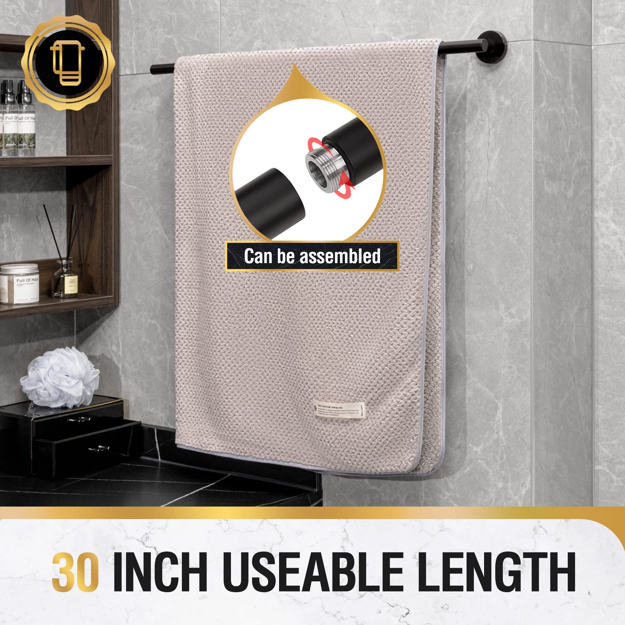 HITSLAM 31.6 Inch Matte Black Towel Bar - SUS304 Stainless Steel Bathroom Towel Rack - Wall Mounted Bath Towel Holder with Hardware - Modern Home Decor for Bathroom, Kitchen & Laundry Room Organization