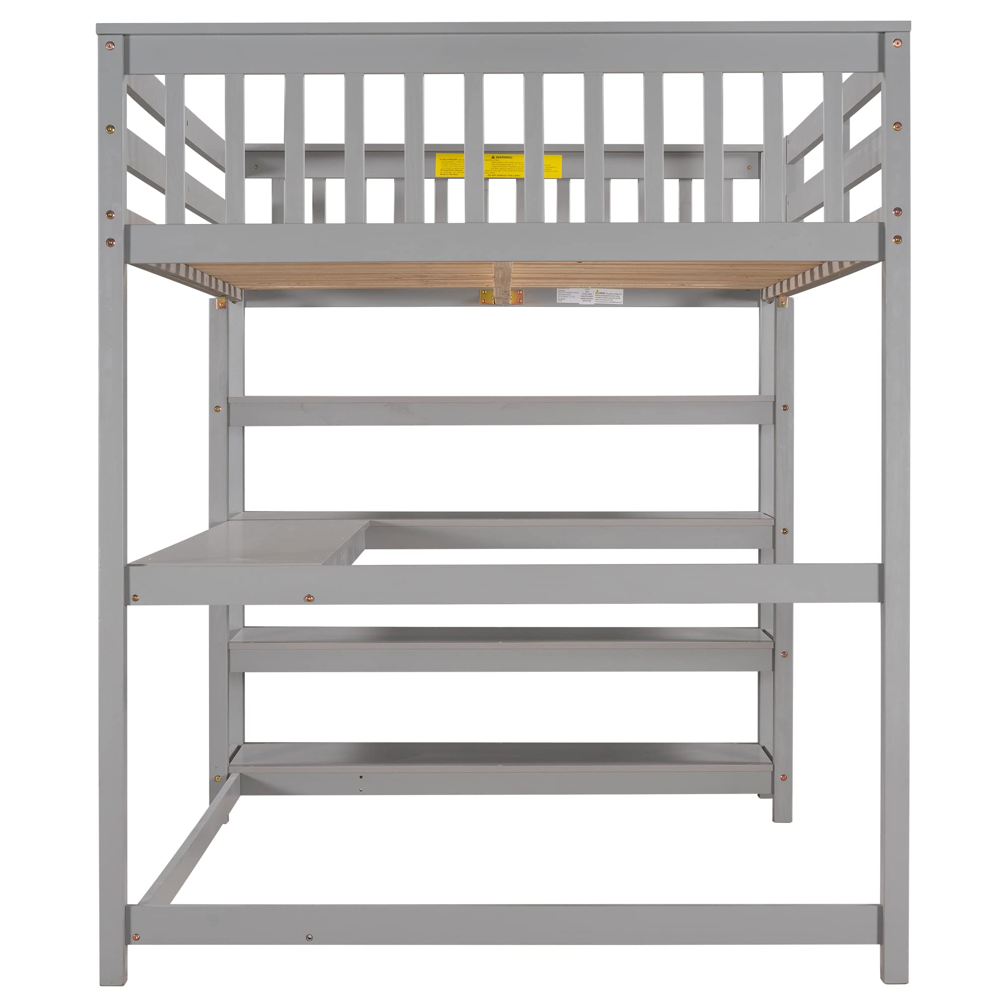 Bellemave Full Size Loft Bed with Desk & Storage Shelves - Solid Wood Loft Bed Frame for Teens & Adults - Space-Saving Bedroom Furniture (Gray) - Perfect for Small Rooms, Dorms & Apartments