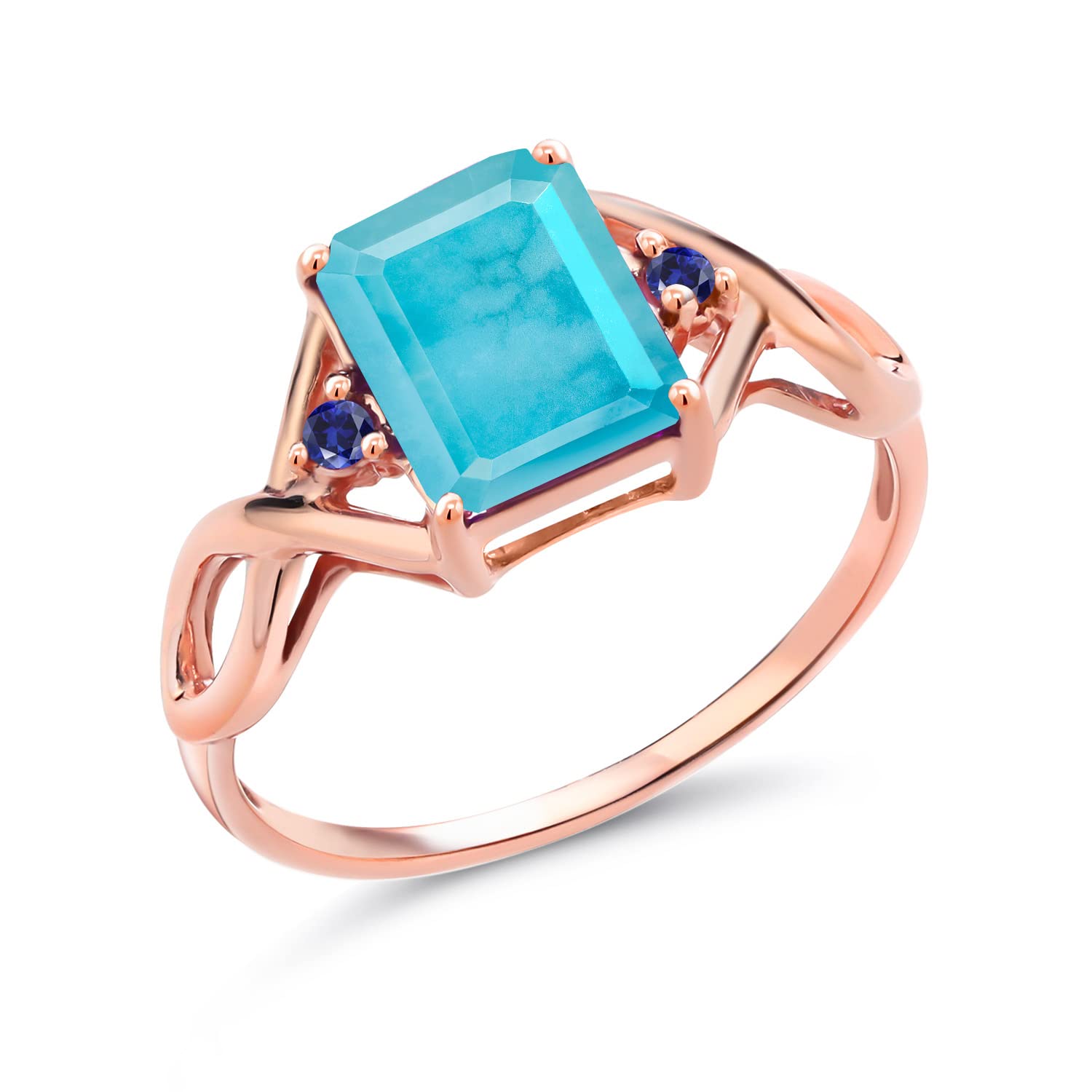 1.89 Ct Green Turquoise Blue Created Sapphire Ring - 18K Rose Gold Plated Sterling Silver - Gem Stone King | Elegant Jewelry for Women, Perfect for Weddings, Parties & Special Occasions