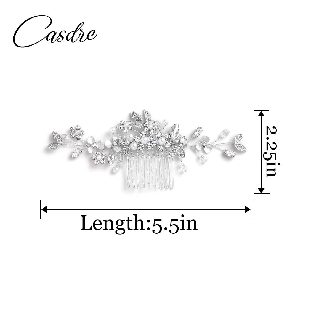 Casdre Crystal Wedding Hair Comb - Rhinestone Bridal Hairpiece with Floral Design for Women & Girls (Silver) | Perfect for Brides, Bridesmaids, Prom & Special Occasions
