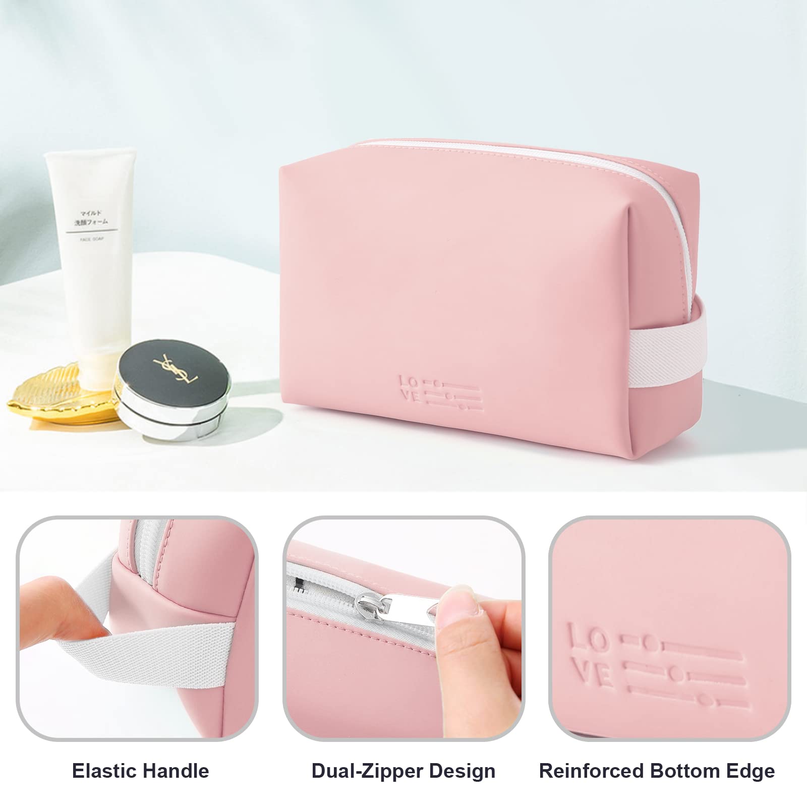 DWYNIX Small Makeup Bag for Women - Waterproof Travel Cosmetic Organizer | Perfect for Lipstick & Toiletries (Pink)