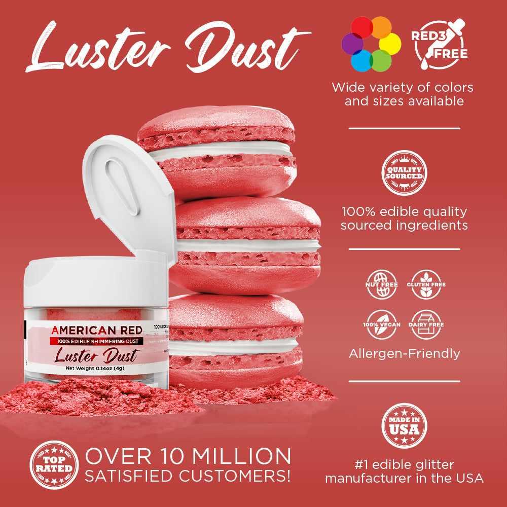 Premium American Red Luster Dust for Baking & Cake Decorating - Food Safe Edible Glitter Powder for Cookies, Cupcakes, and Fondant - Bulk Wholesale (1lb) - Perfect for Professional Bakers & Home Bakers