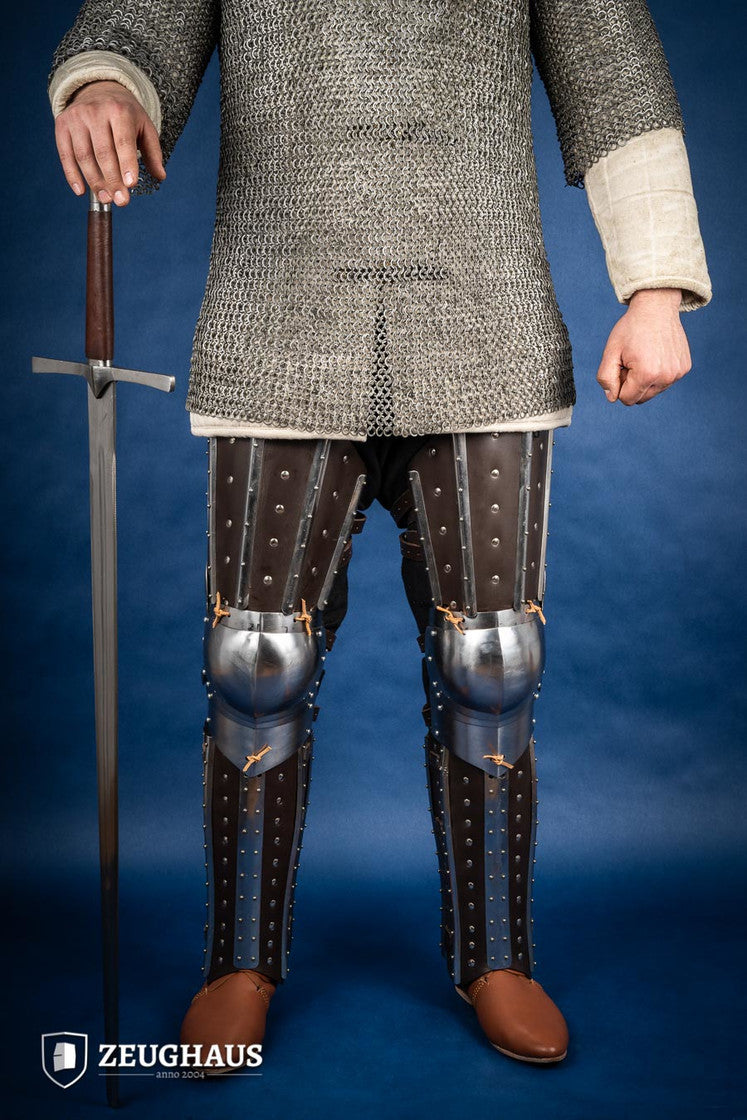 Premium Splinted Leg Armor in Brown - Medieval Knight Costume & LARP Gear for Cosplay, Renaissance Fairs & Historical Reenactments