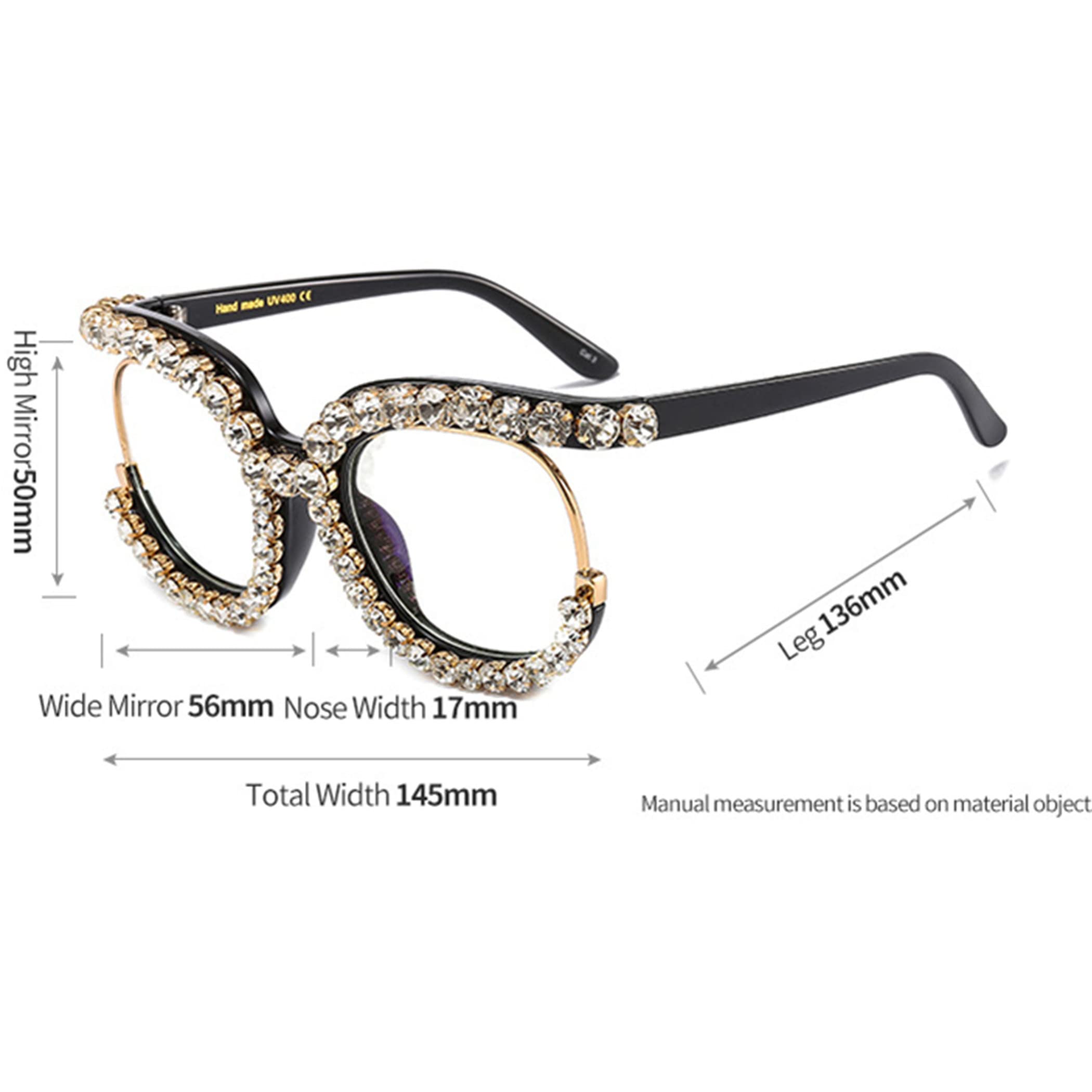 Vintage Round Half-Rim Reading Glasses for Women with Crystal Trim & Jeweled Frame - Fashion Eyewear for Reading, Costume Parties & Everyday Wear