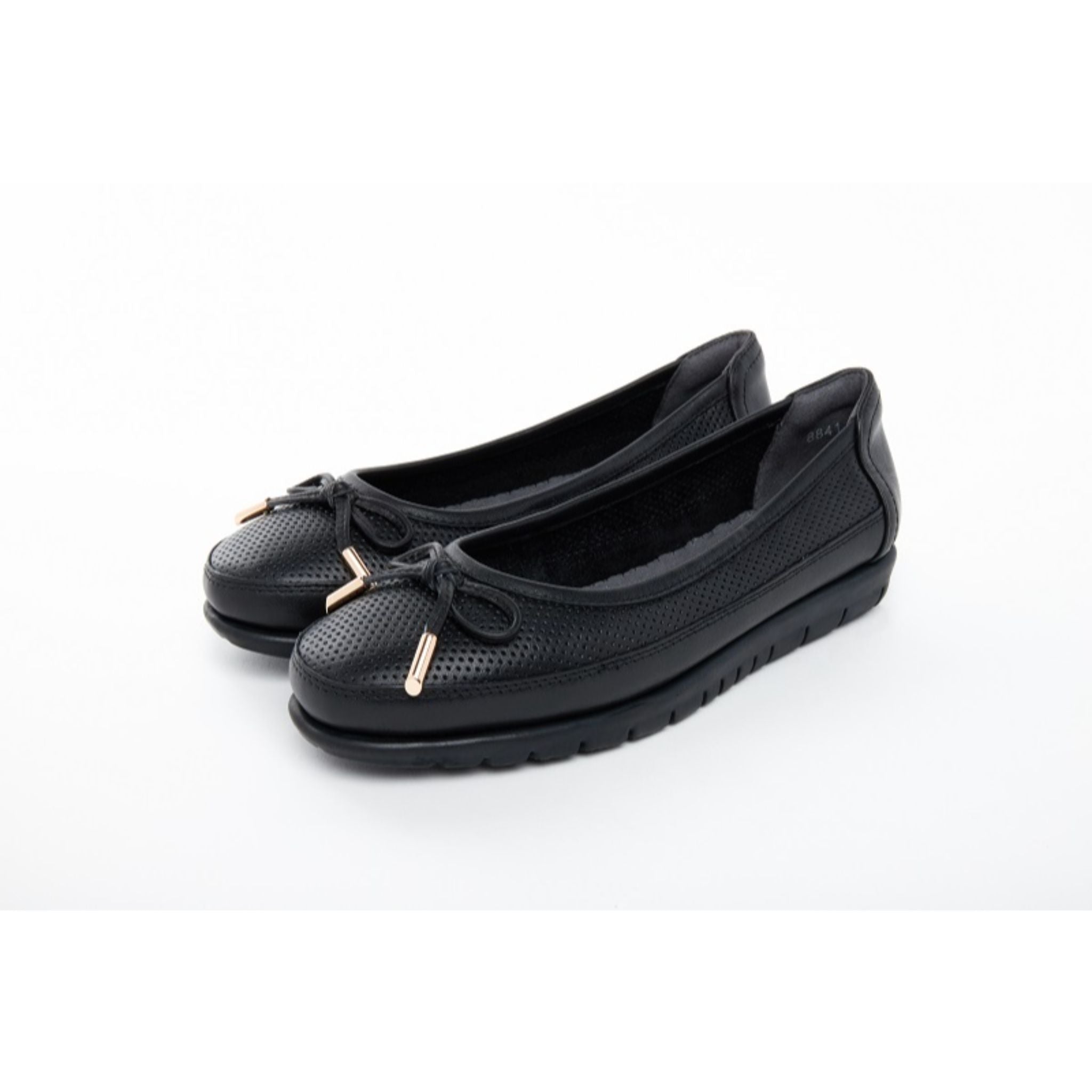 Barani Leather Pumps Ballet Flats With Fixed Bow - Women's Comfortable Black Dress Shoes for Work & Party | 8841-141