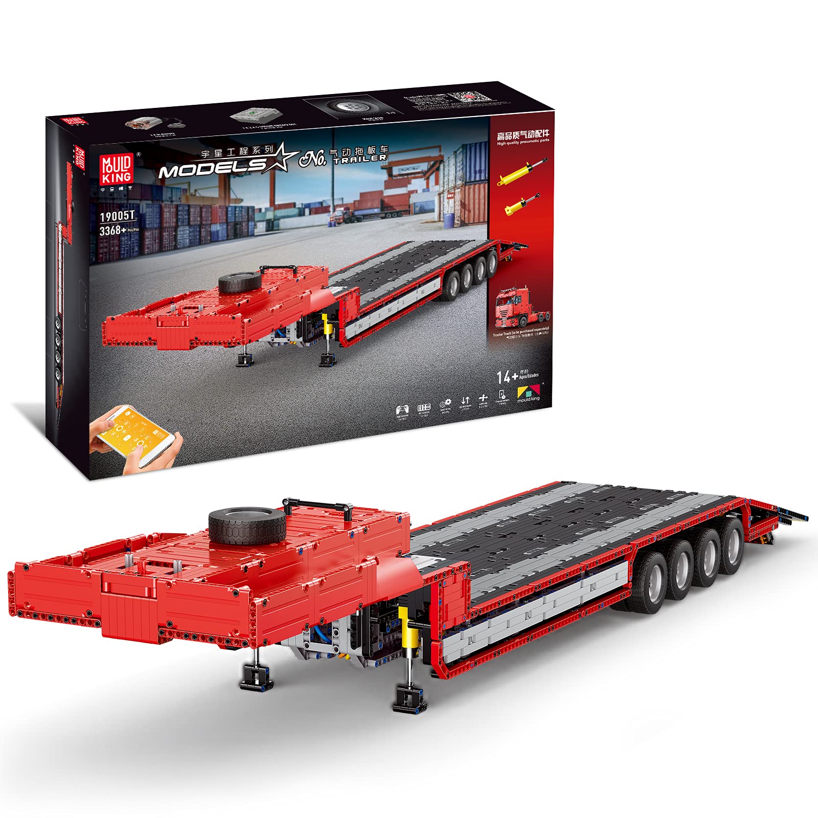 Mould King 19005T Semi Trailer Building Blocks Kit - 3368 Pcs Pneumatic Hauler Truck Carrier Toy with Rechargeable Battery - STEM Construction Toy for Boys & Adults - Perfect for Creative Play, Collectors & Birthday Gifts