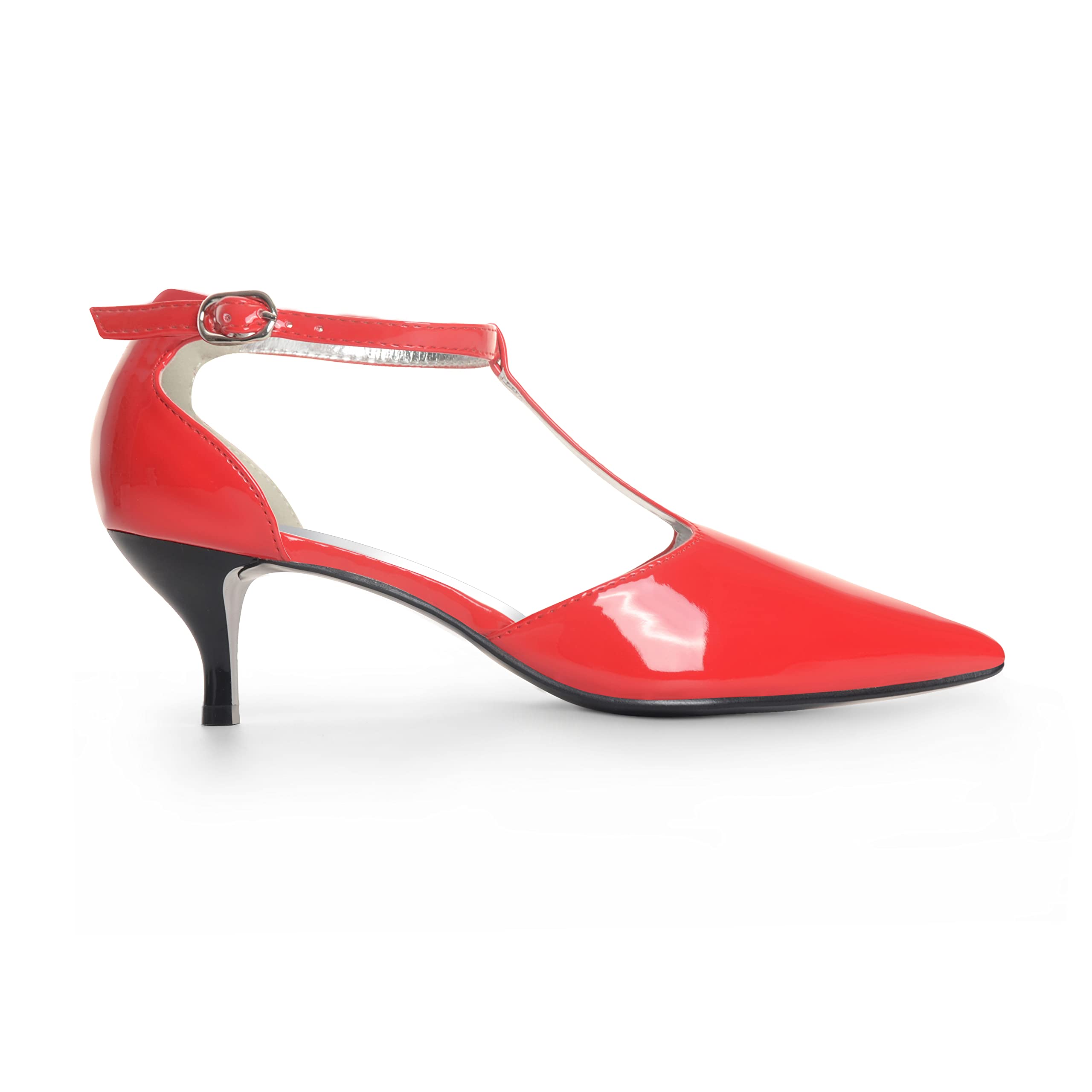 ANN CREEK Women's 'Merida' Kitten Heel T-Strap Sandals - Patent PU Dress Pumps for Women | Comfortable & Stylish for Weddings, Parties & Office Wear