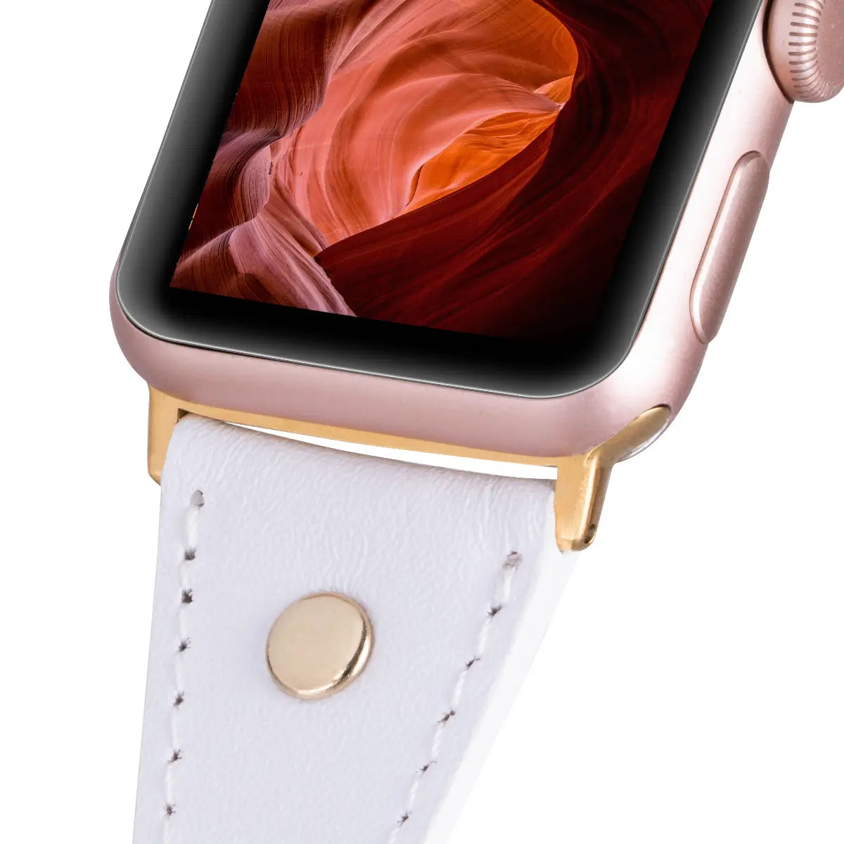 Slim White Leather Double Tour Apple Watch Band with Gold Rivet - Elegant & Durable Strap for Work, Fitness & Everyday Wear