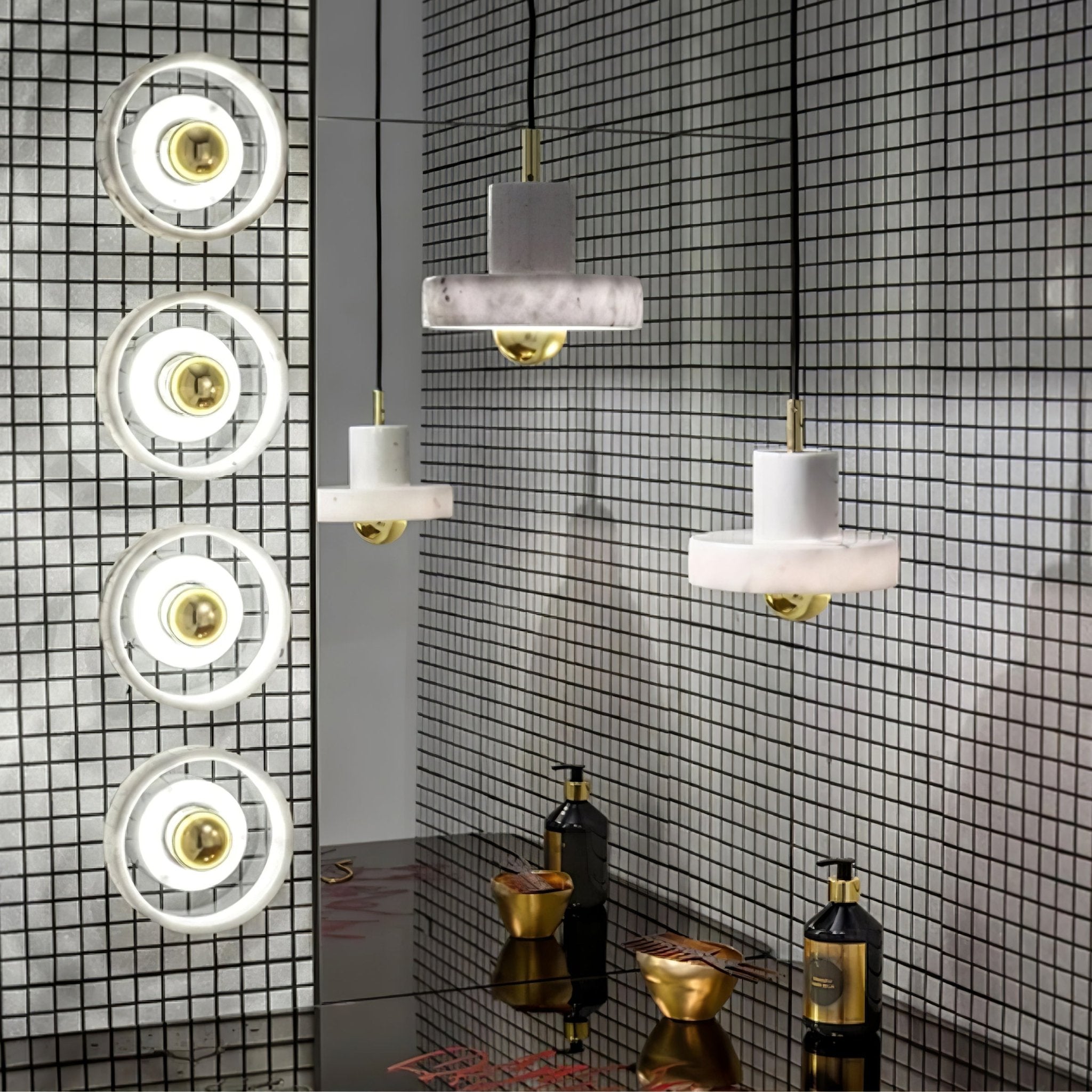 Marble Aura Pendant Lamp - Modern Glass Ceiling Light Fixture with Crystal Accents for Dining Room, Kitchen Island & Bedroom Lighting