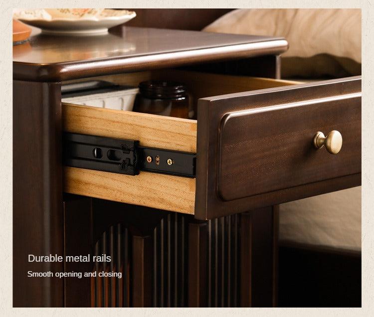 Solid Wood Poplar Nightstand - American Retro Style Bedside Table for Bedroom, Living Room & Guest Room