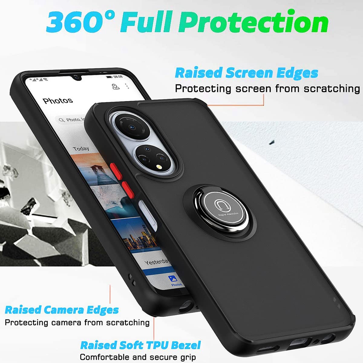 QUIETIP Honor X7 Case - Shockproof TPU + PC Bumper Cover with Magnetic Car Mount & 2 Pack Tempered Glass Screen Protector (Blue) - Perfect for Daily Protection & Secure Car Phone Mounting