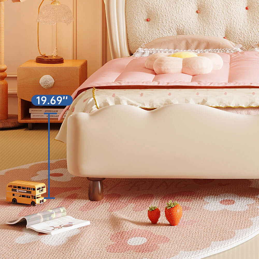 Modern Pink & White Wooden Princess Bed for Kids - Cream Style Elegant Design for Girls' Bedroom Decor & Sleep Comfort