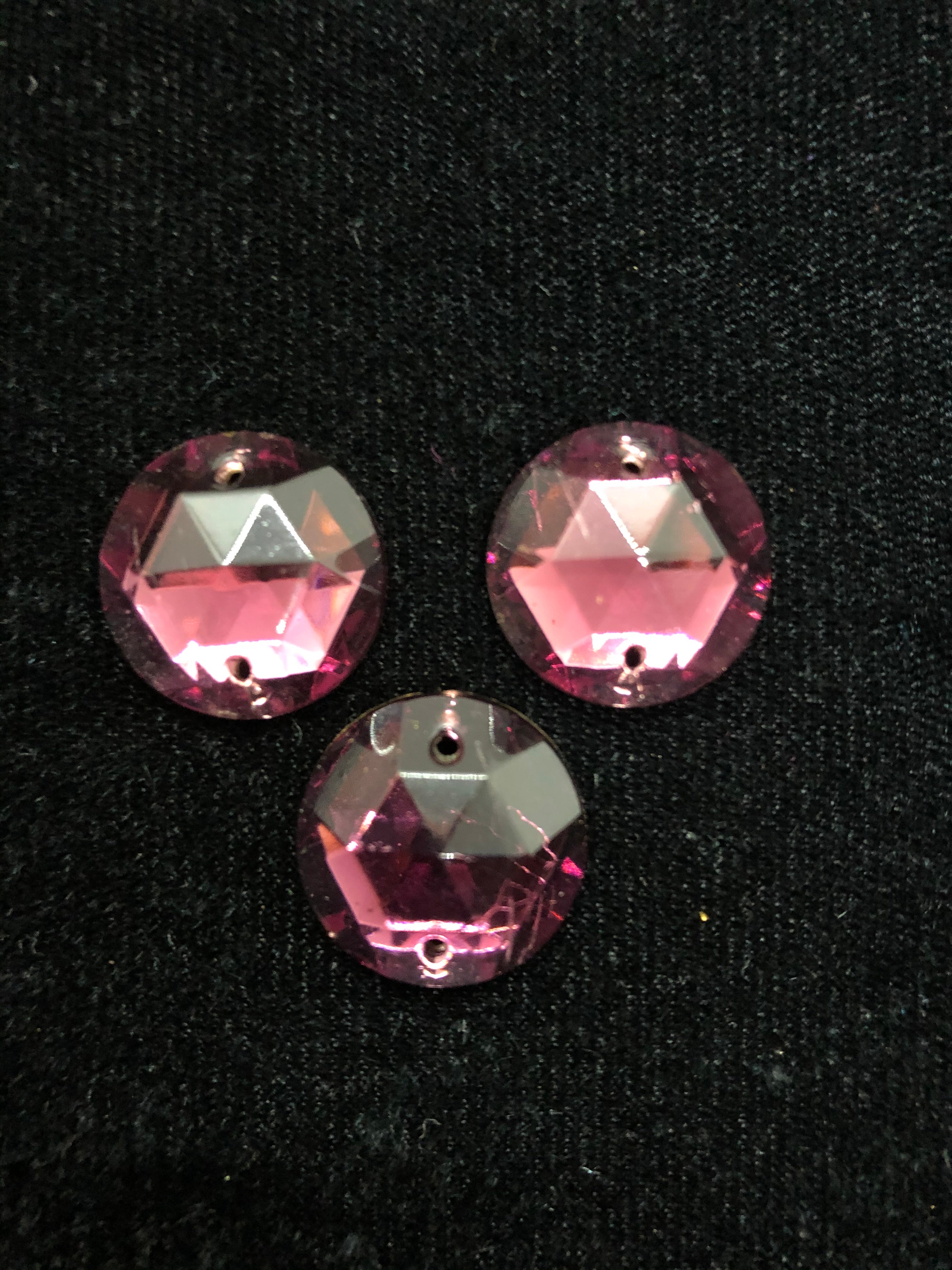 18mm Czech Amethyst Round Rhinestones - 3 Pack Sew On Flatback Gems for DIY Jewelry, Costumes, and Crafting Projects