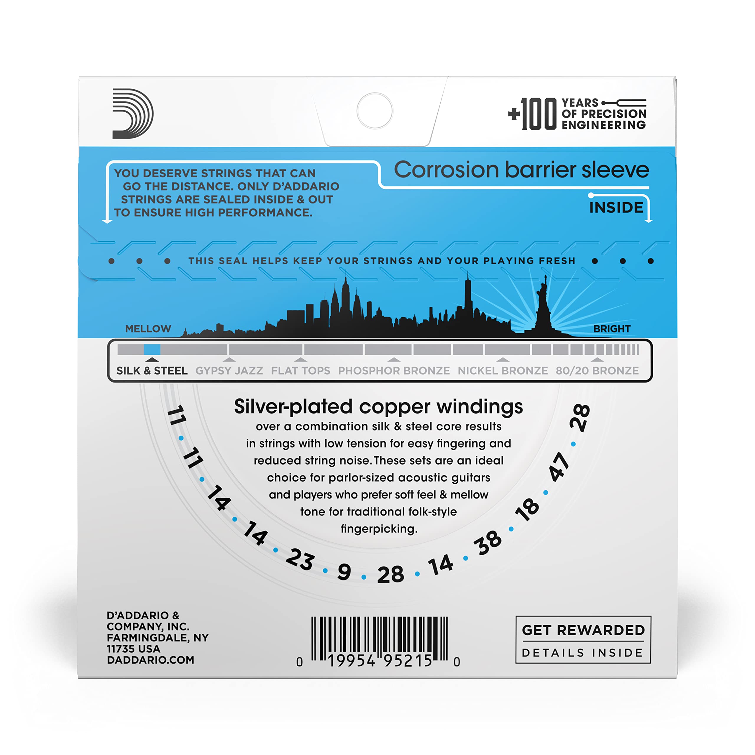 D'Addario EJ35 Silk & Steel Acoustic Guitar Strings - Light Gauge 11-47, 12-String Set (Pack of 1) | Warm, Balanced Tone for Folk, Blues & Fingerstyle Playing
