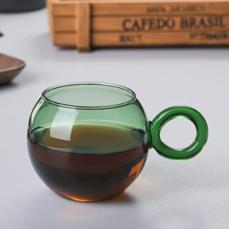Orbit Ring Glass Mug - 16oz Clear Glass Coffee Cup with Handle, Perfect for Hot & Cold Drinks - Ideal for Home, Office, and Cafe Use