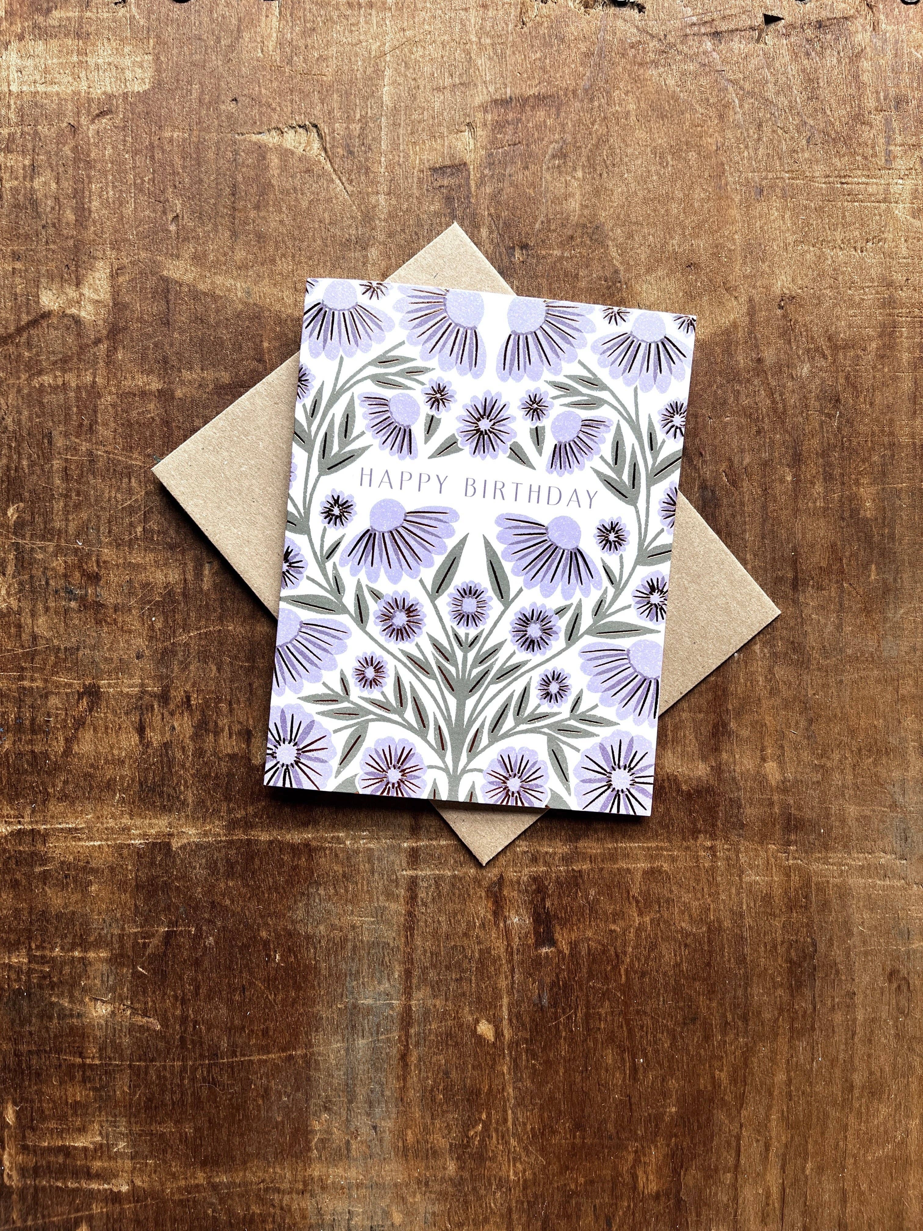Beautiful Purple Floral Happy Birthday Card - Elegant Greeting Card for Women, Men, Friends & Family - Perfect for Birthdays, Anniversaries & Special Occasions