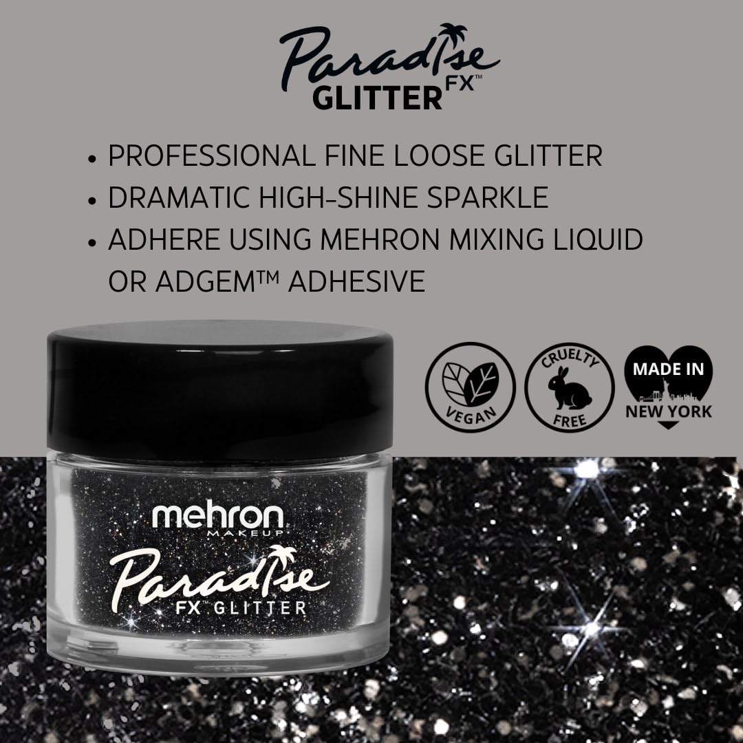 Mehron Paradise Glitter FX - Professional Loose Glitter for Makeup, Body Art & Cosplay | Vibrant Shimmering Cosmetic Glitter .25 oz (7g) | Perfect for Face, Body, Nails & DIY Crafts (Black)