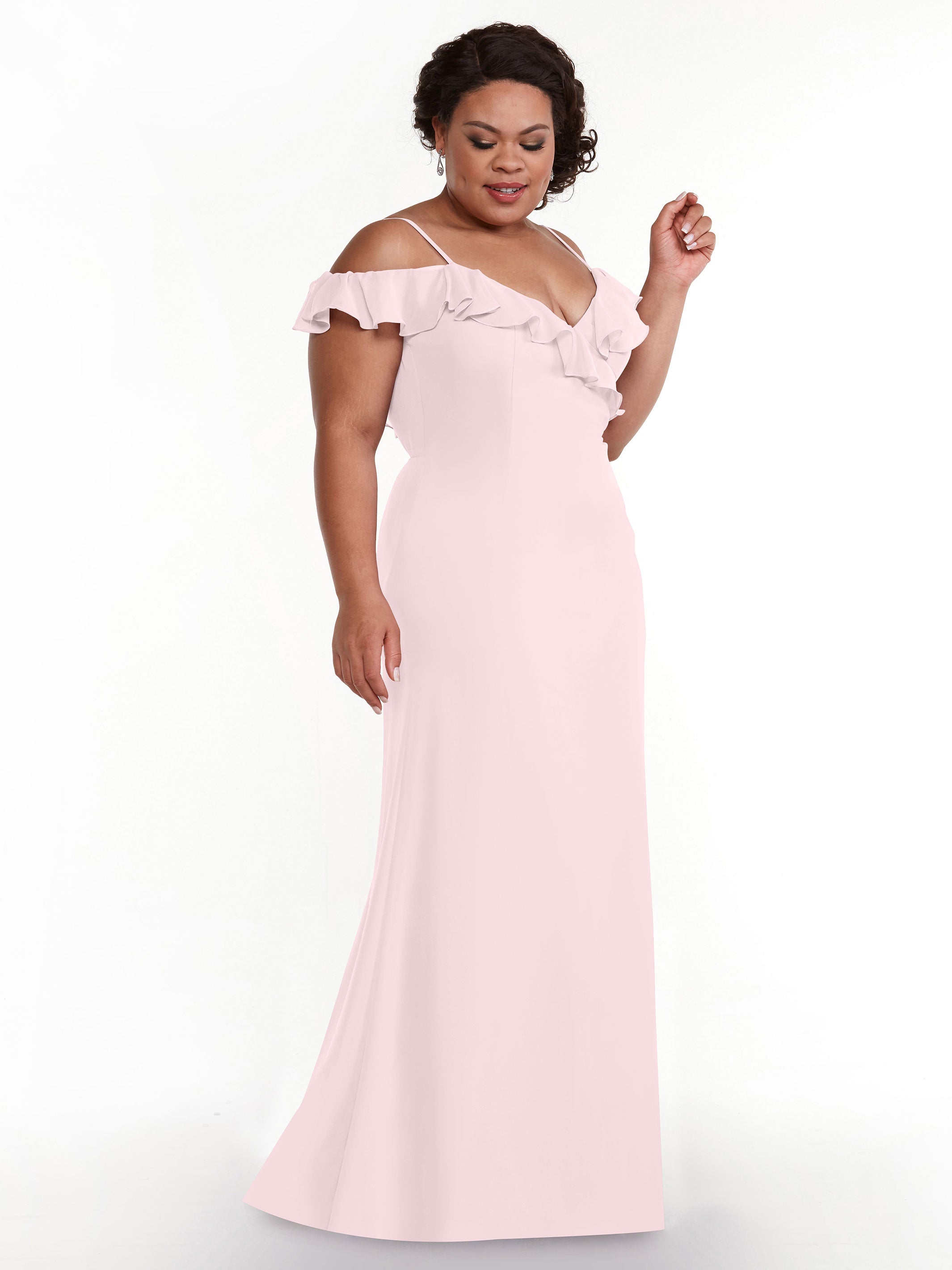 Elegant 80172 Chiffon Off-The-Shoulder A-Line Bridesmaid Dress with Ruffled Neckline - Perfect for Weddings, Formal Events & Special Occasions