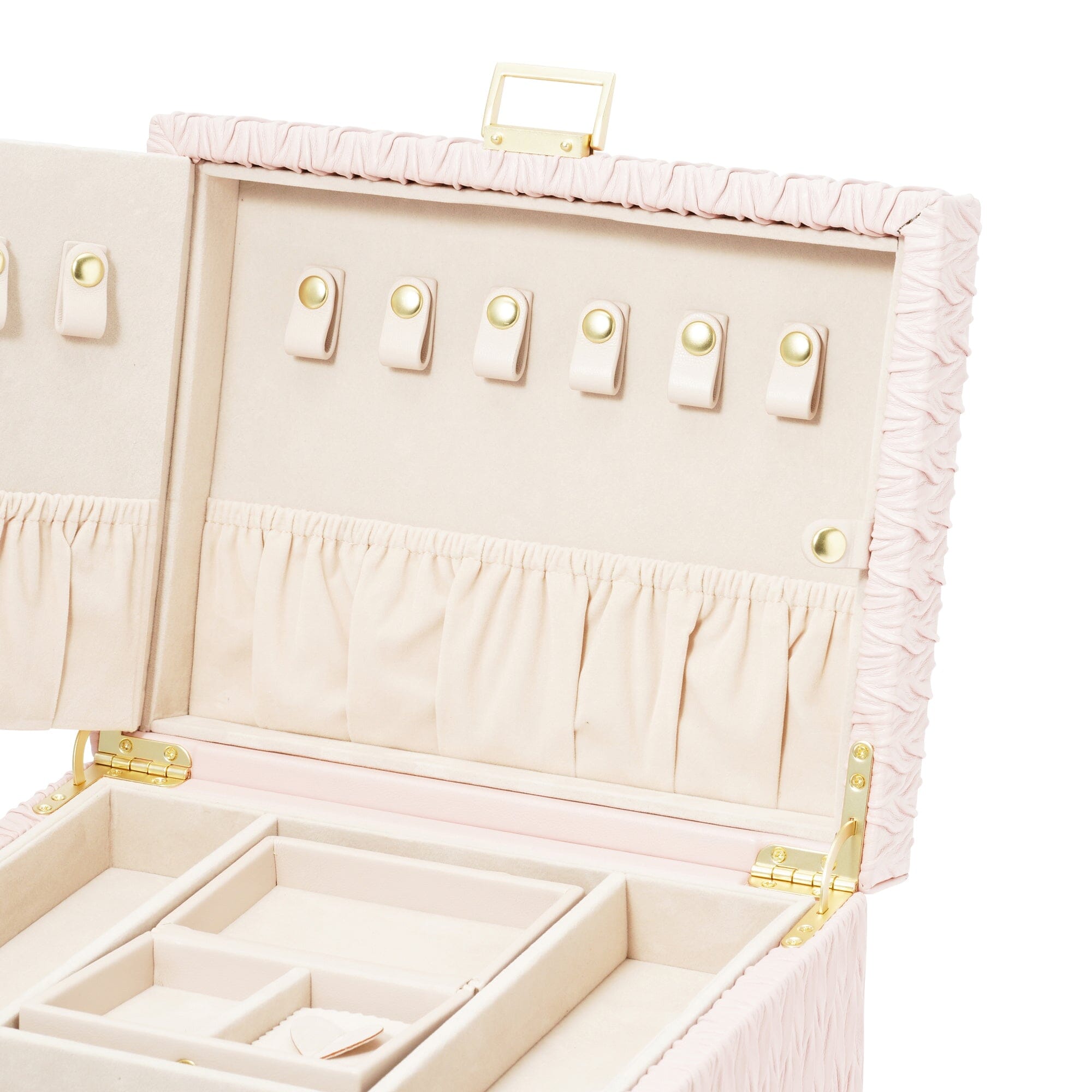 Luxury Pink Embossed Jewelry Box with Mirror - Large Storage Organizer for Necklaces, Rings & Earrings - Perfect for Gift Giving & Home Decor