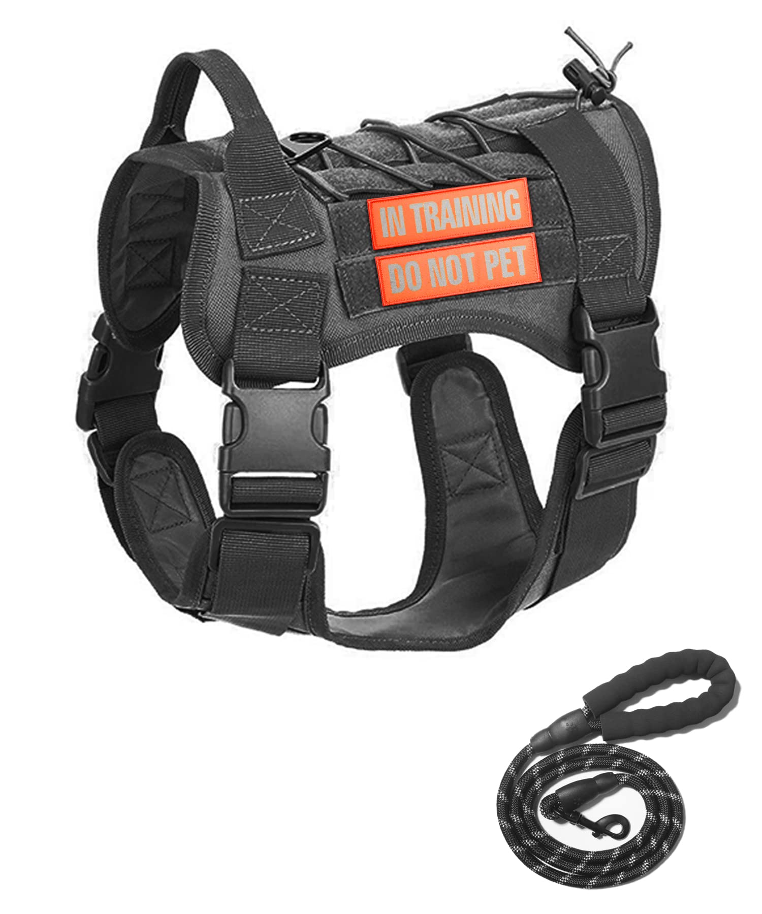Kickred Tactical Dog Harness & Leash Set - Adjustable No-Pull Working Vest with Handle & 2 Reflective Patches - Medium/Large Dog Training Gear for Hiking, Running & Outdoor Adventures