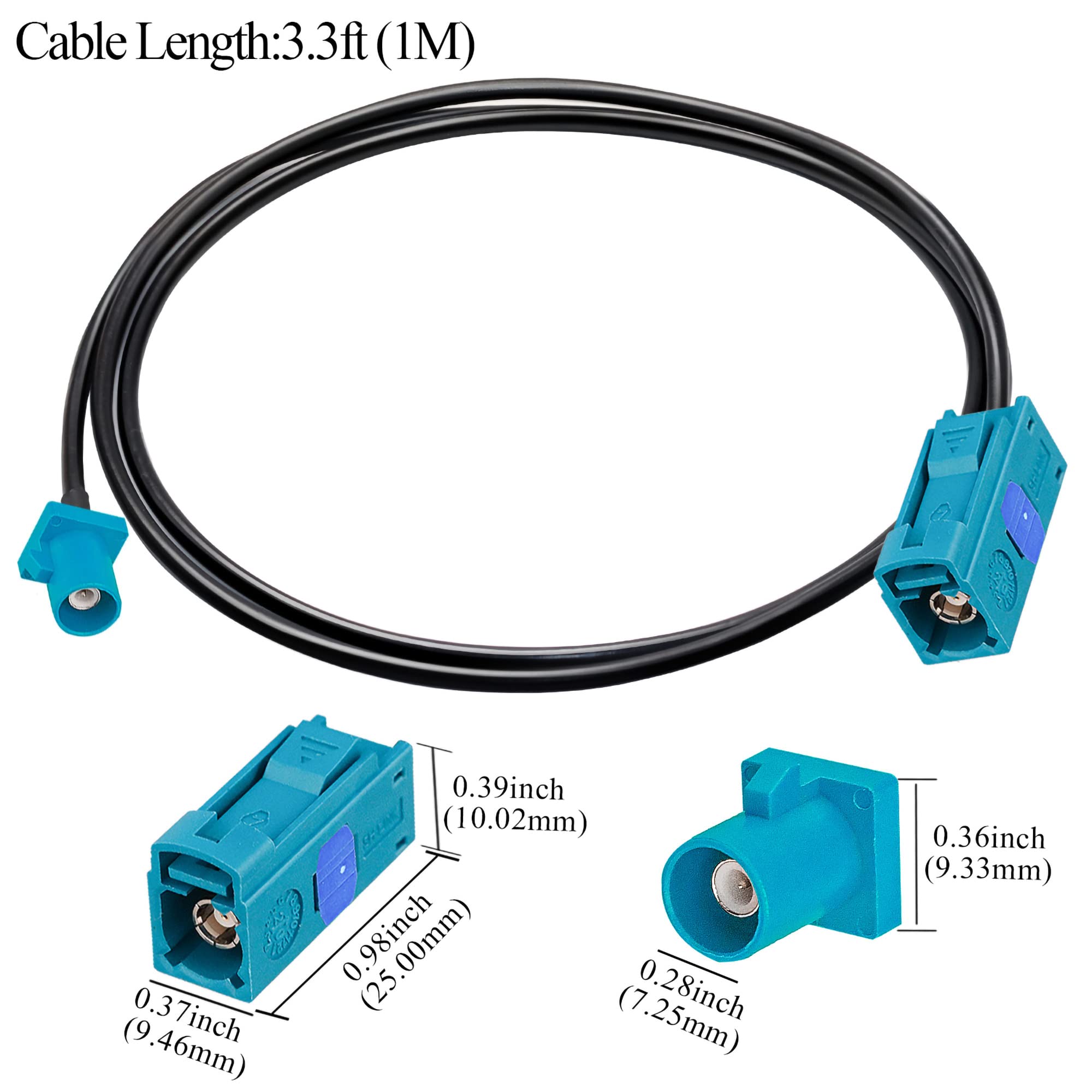 TUOLNK Fakra Z Cable - 3.3ft (1M) RG174 Coaxial Extension Cable with Fakra Z Female to Male Connector - 2 Pack for GPS, FM/AM Radio, Sirius XM Satellite Antenna - Perfect for Car Audio & Navigation Systems