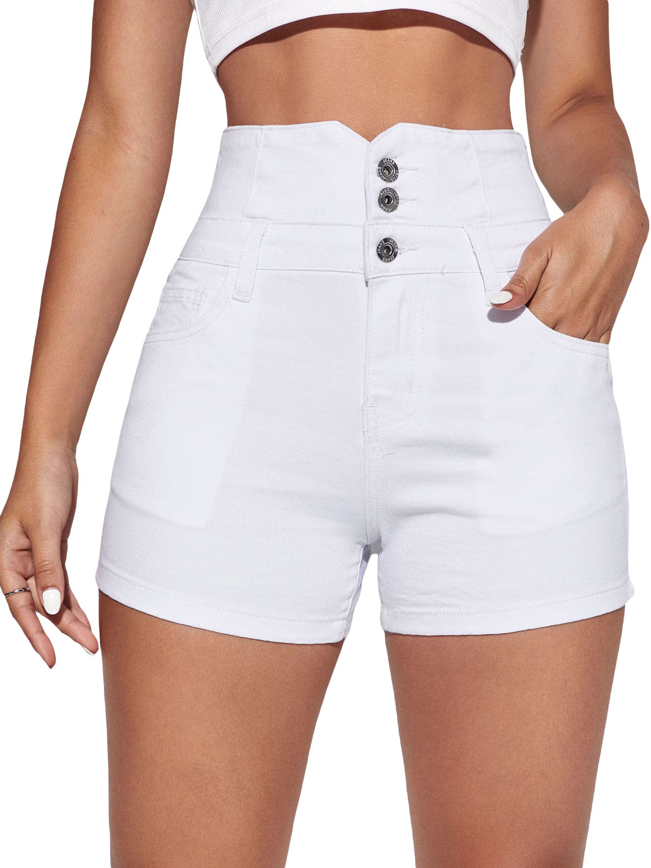 Floerns Women's High Waist Button Fly Denim Shorts - Casual Stretch Jean Shorts for Summer, Beach & Everyday Wear