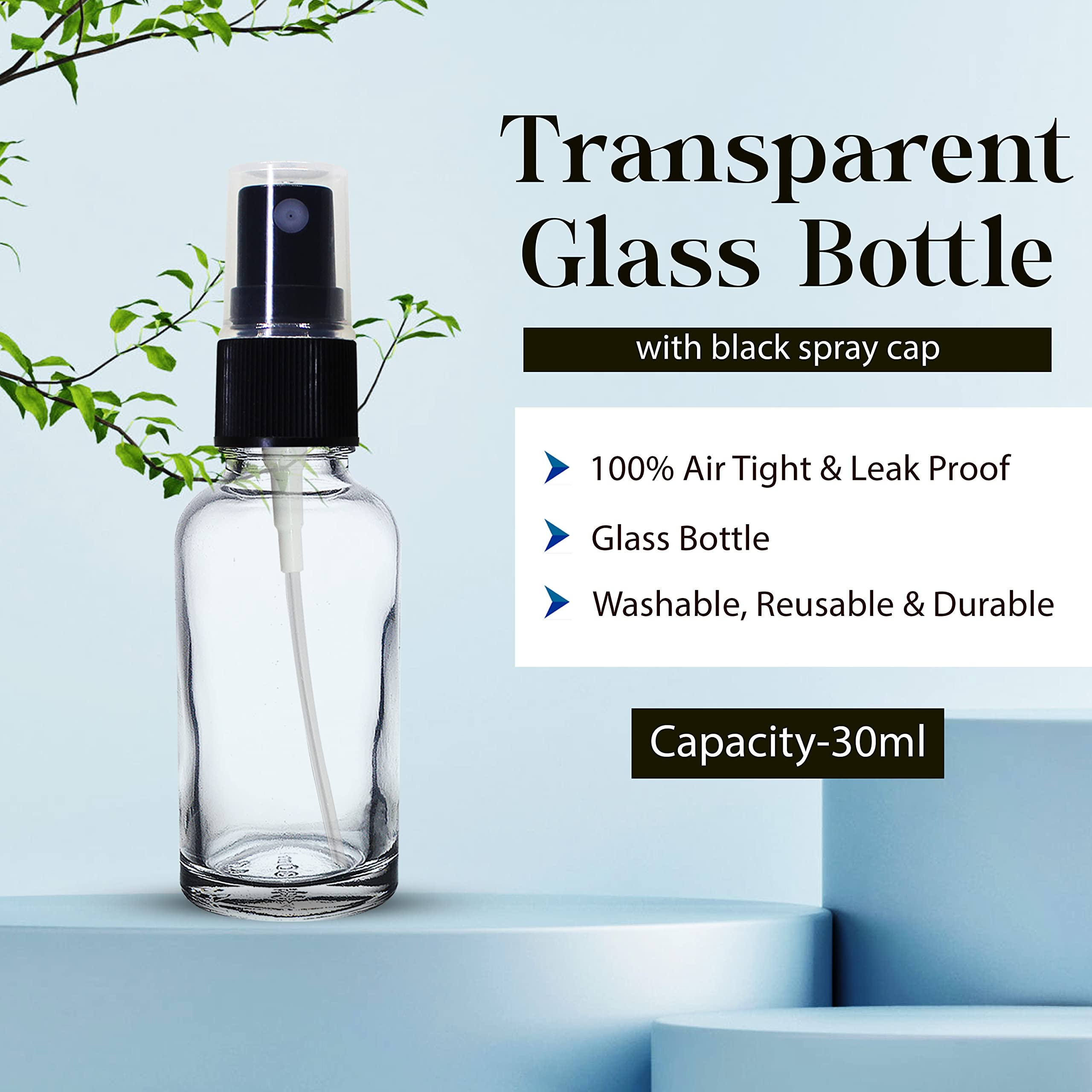 Refillable 30ml Clear Glass Fine Mist Spray Bottles with Pump for DIY Perfume, Essential Oils, Aromatherapy Blends & Beauty Products - Perfect for Travel, Home Scenting & Skincare Routines (Pack of 3)