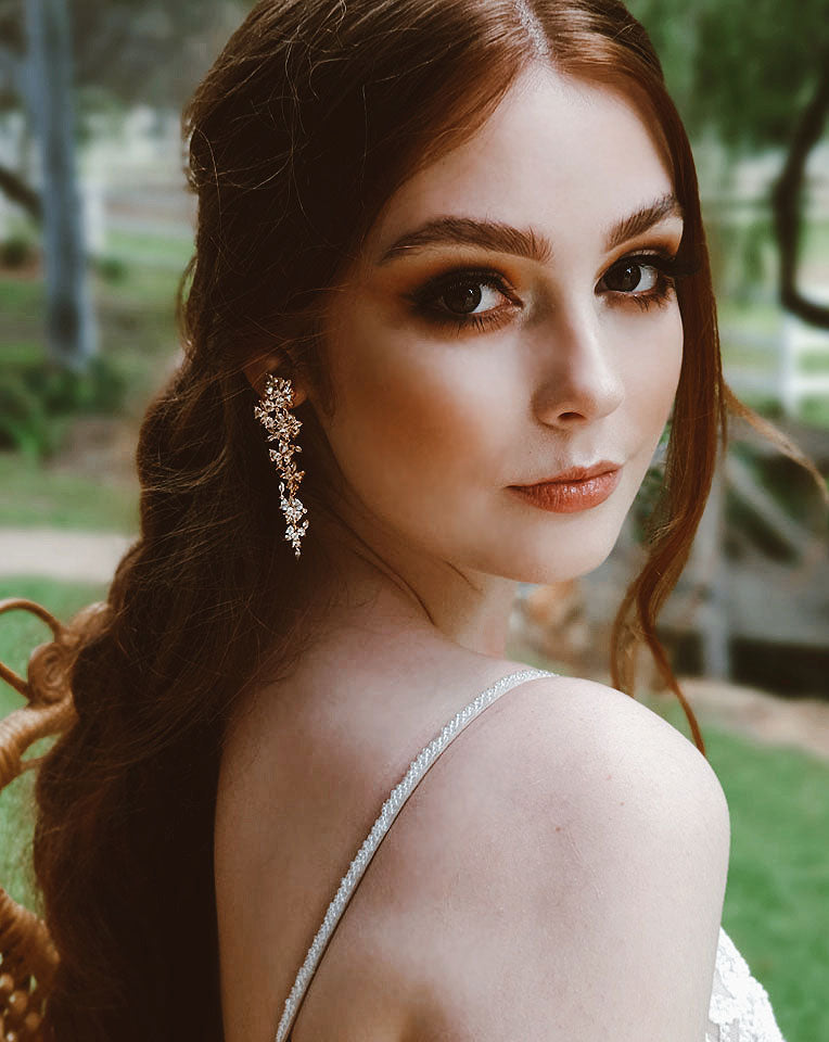 Elegant Bridal Earrings - Soft Statement Cascading Crystal Flowers by Stephanie Browne | Best Seller Wedding Jewelry for Brides, Bridesmaids & Formal Events