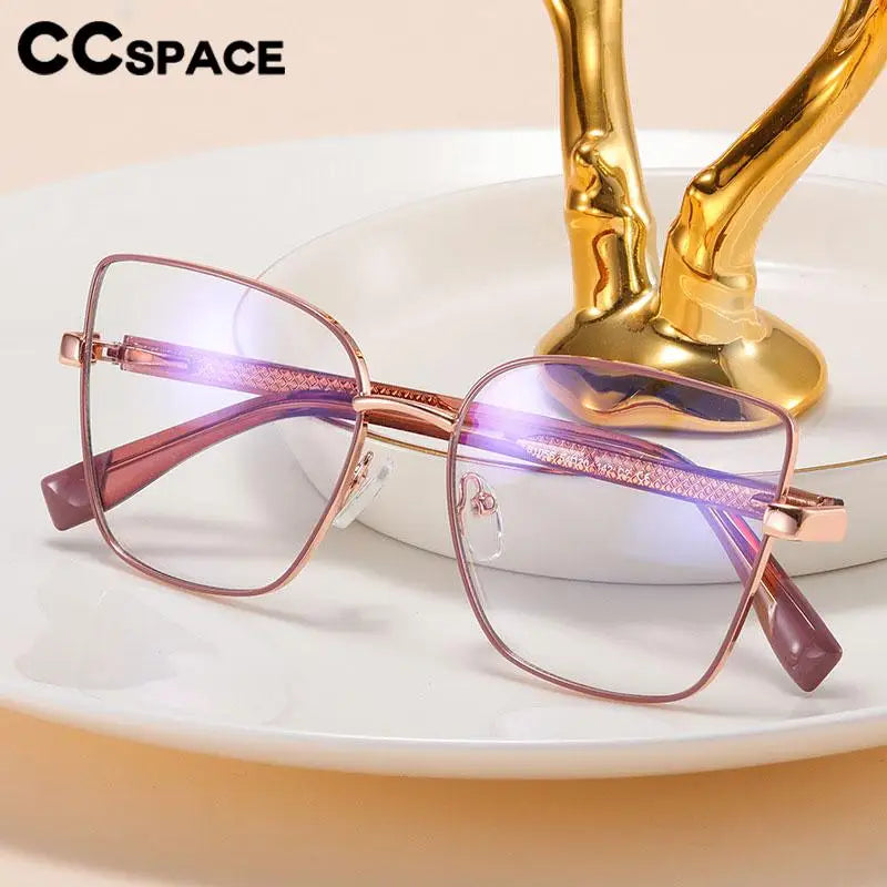 CCspace Women's Full Rim Cat Eye Square Alloy Eyeglasses Frame 57382 - Stylish Retro Glasses for Women, Lightweight Metal Frame for Office, Reading & Fashion Accessories