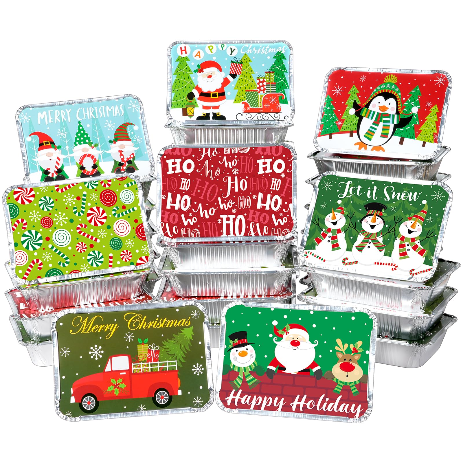50 Pcs Christmas Cookie Tins with Lids - Disposable Holiday Foil Pans Containers (10 Festive Designs) - Perfect for Christmas Baking, Food Storage & Gift Giving - Ideal for Holiday Parties, Cookie Exchanges & Winter Treats