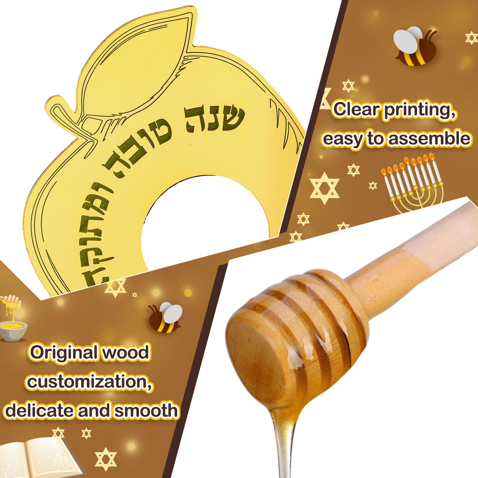 6 Sets Acrylic Apple Honey Dish with Dipping Spoon - Rosh Hashanah Jewish New Year Decoration for Holiday Gifts & Party Favors (Gold) - Perfect for Festive Celebrations, Home Decor, and Sweet Traditions