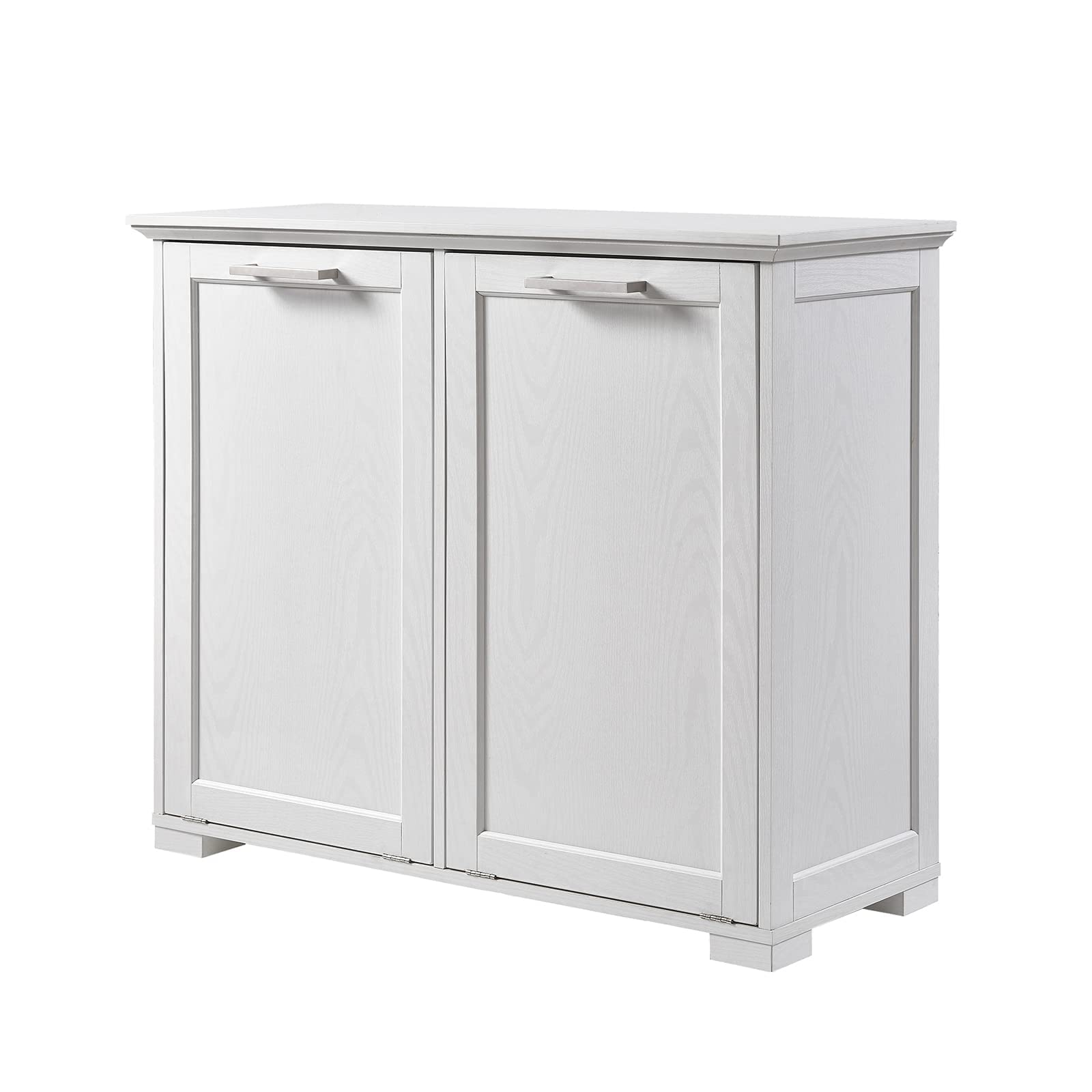 OLD CAPTAIN Double Tilt Out Trash Cabinet - White Wooden Kitchen Garbage Can with Free Standing Holder | Space-Saving Waste Bin for Pantry, Bathroom & Laundry Room Organization