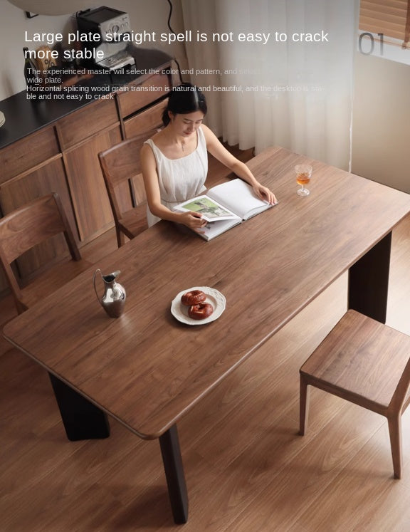 Premium Black Walnut Solid Wood Rectangular Dining Table - Modern Luxury Design for Dining Room, Kitchen, and Home Decor