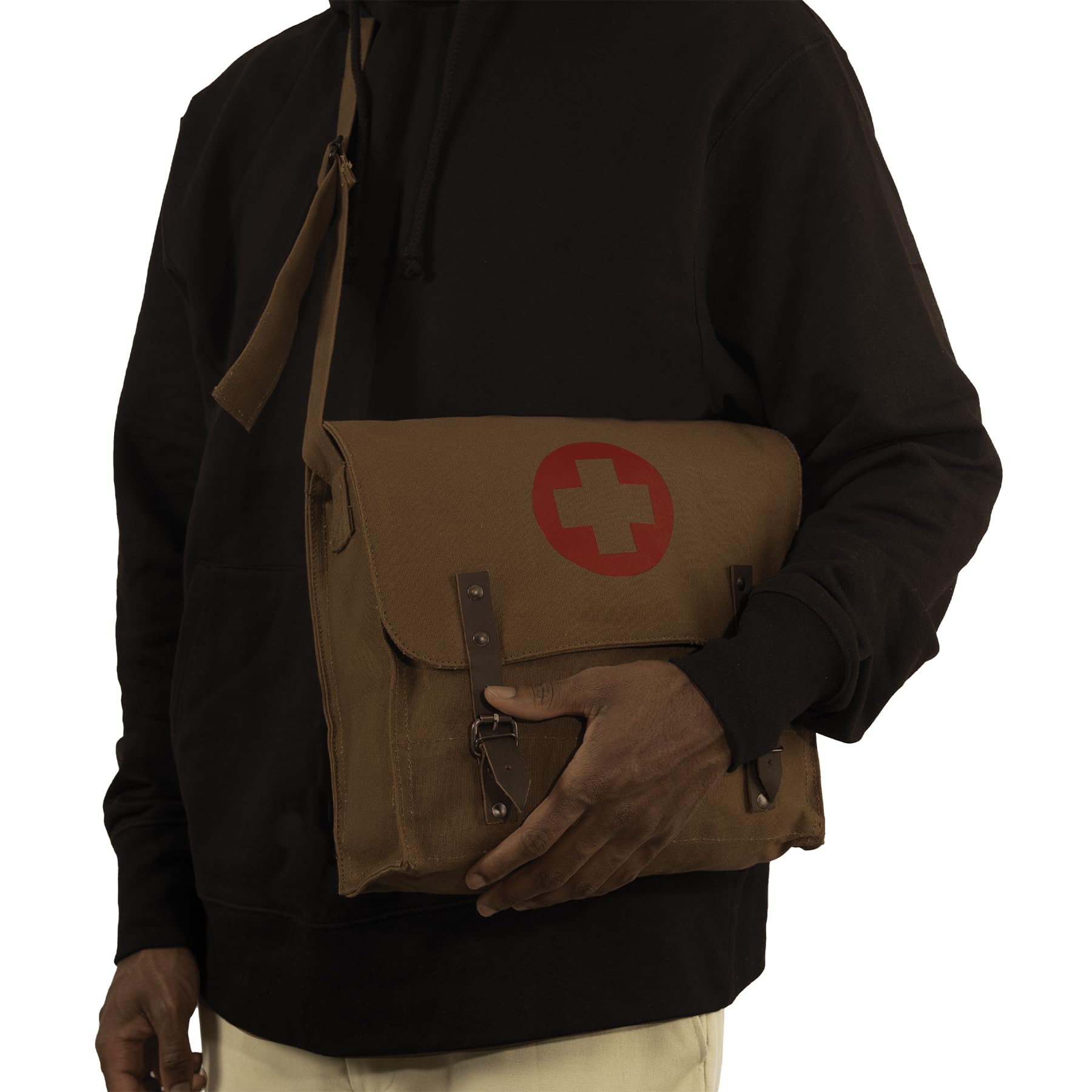 Vintage Rothco Medic Canvas Crossbody Bag with Cross - Durable Messenger Shoulder Bag for Men - Perfect for Travel, Hiking & Everyday Use