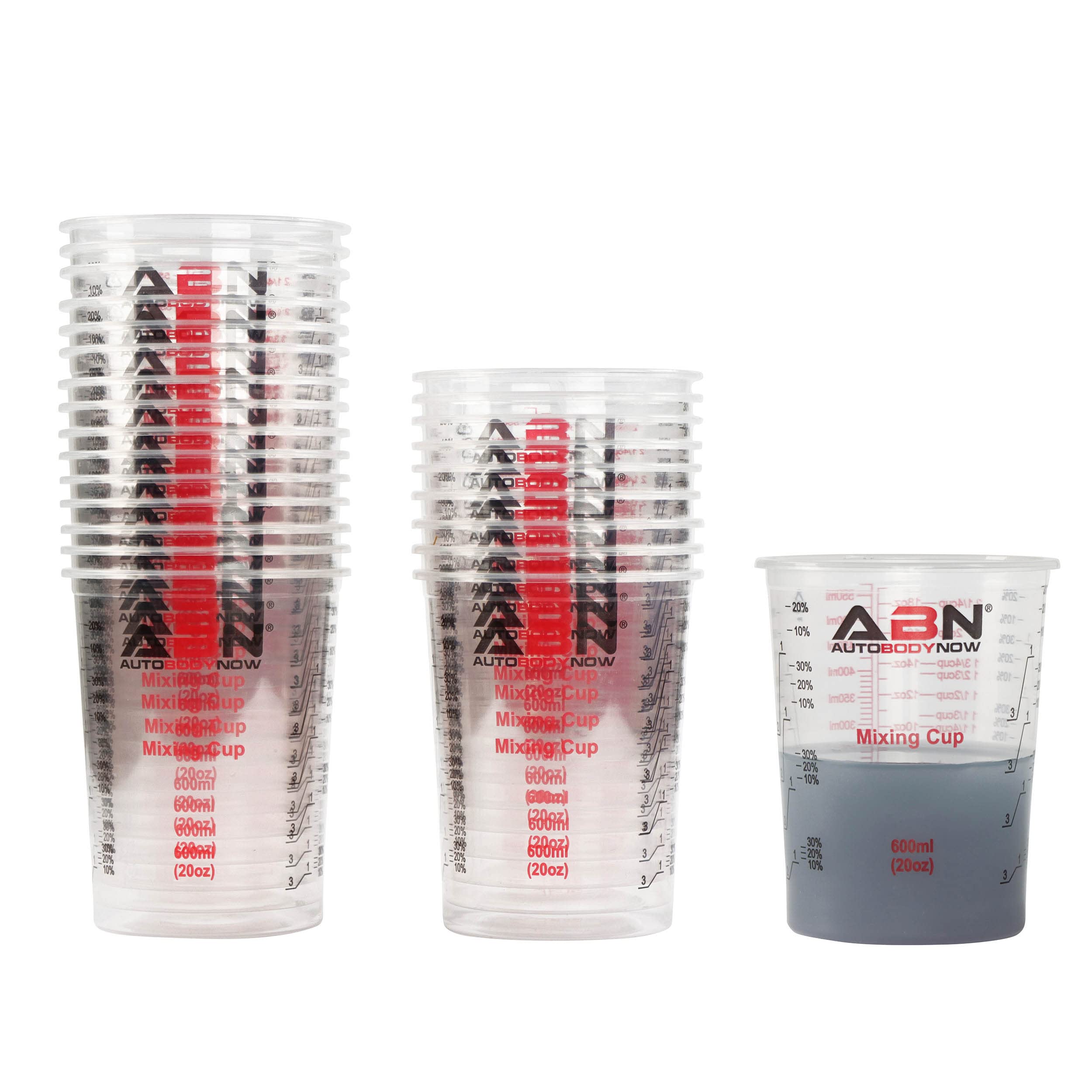 ABN 20oz Automotive Paint Mixing Cups - 25 Pack Plastic Measuring Cups for Epoxy Resin, Activators, Thinners - Includes Bonus Mixing Sticks - Perfect for Auto Body Repair, DIY Projects & Crafting