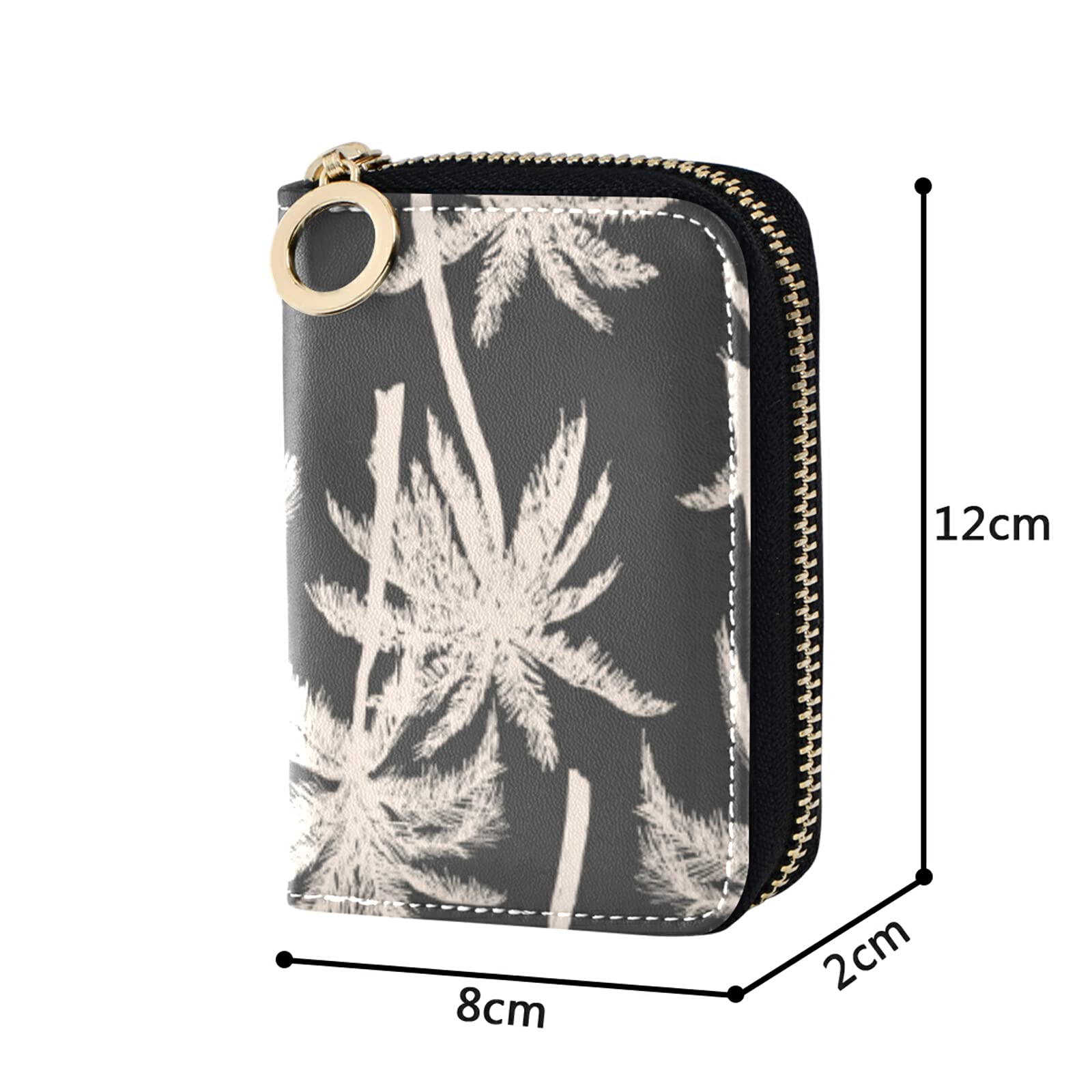 Stylish Black RFID Blocking Credit Card Wallet with Palm Tree Design - Premium Microfiber Leather Zipper Card Holder for Women | Perfect for Travel, Shopping & Everyday Use