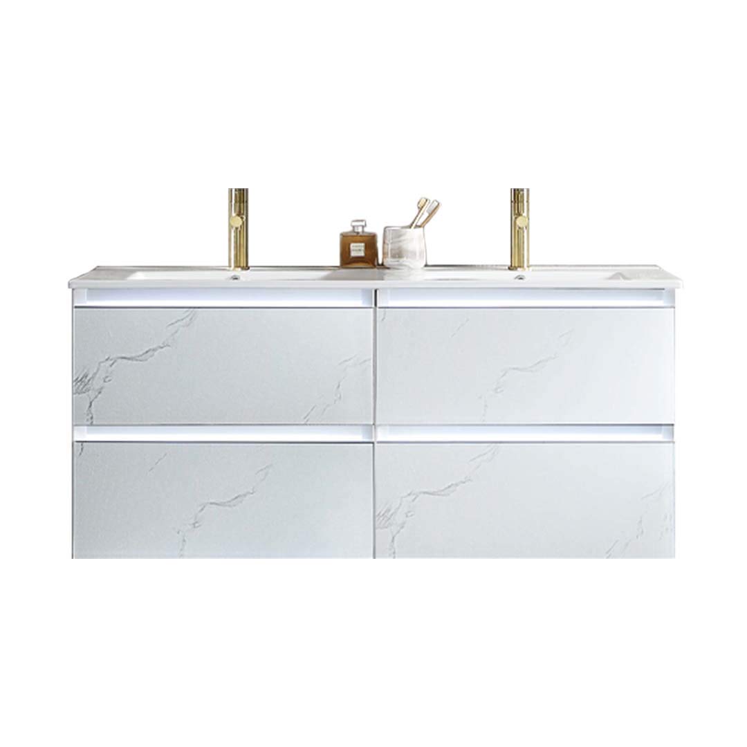 48 Inch LED Lighted Bathroom Vanity Sink Combo - Calacatta White with Adjustable Dimming Mirror Lights for Modern Bathrooms | Perfect for Master Bath, Guest Bath & Small Space Remodeling