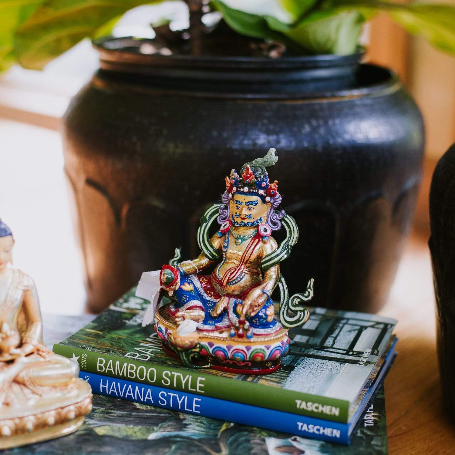 Hand Painted Jambhala Statue - Tibetan Buddhist Wealth Deity Figurine for Home Altar & Meditation | Perfect for Spiritual Decor, Feng Shui & Gift Giving